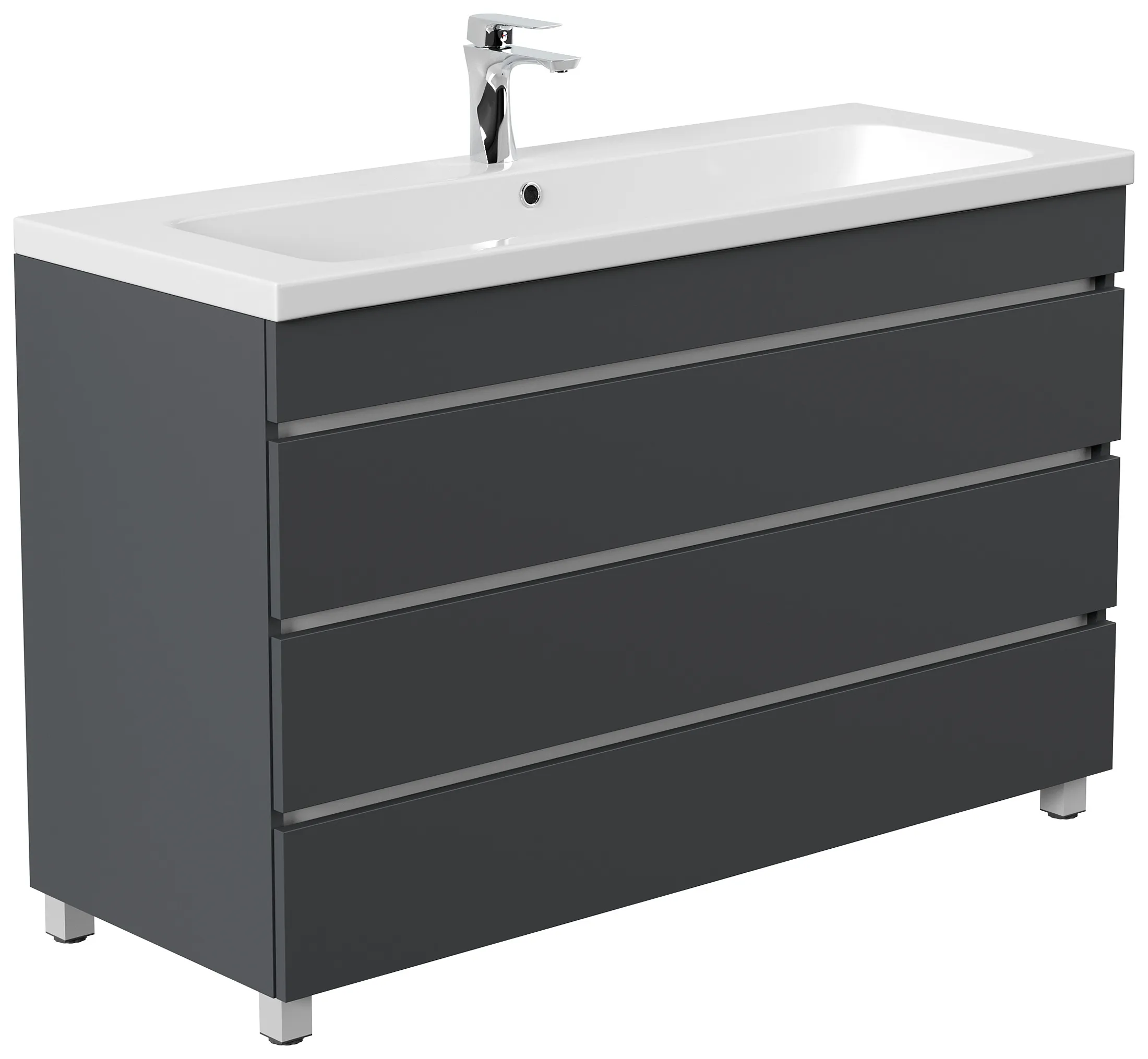 Stand Badmöbel Fellini 120 grafit mit drei grifflosen Schubladen