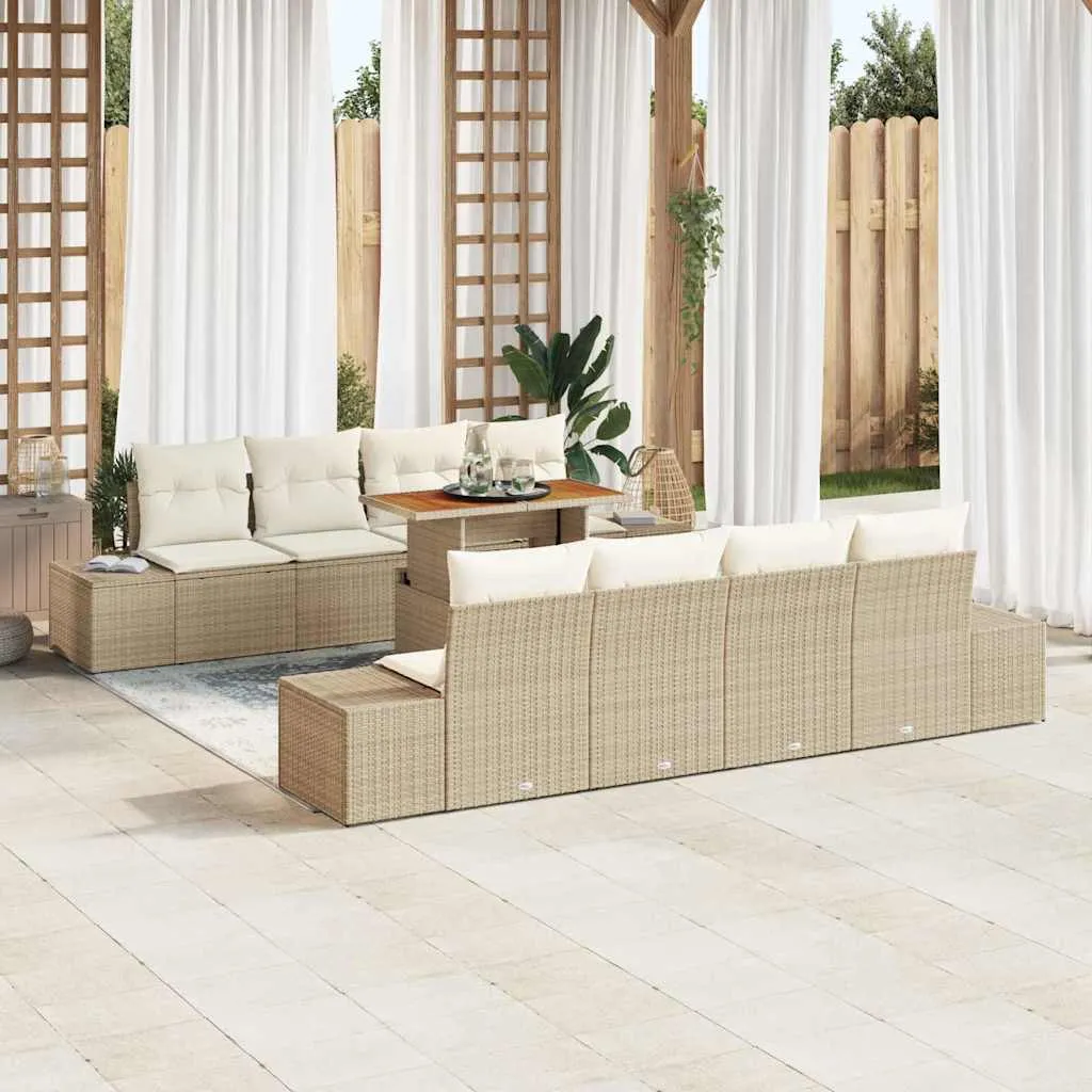 Poly Rattan Garten-Dining-Set 100x55x73 cm Beige und Creme mit Echtholz