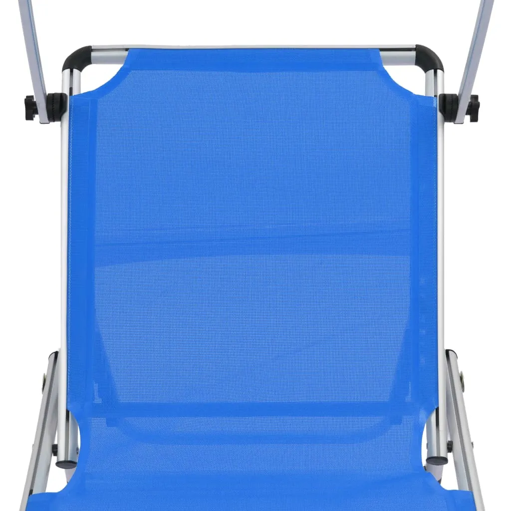 Sonnenliege Klappbar mit Sonnenschutz Alu und Textilene Blau