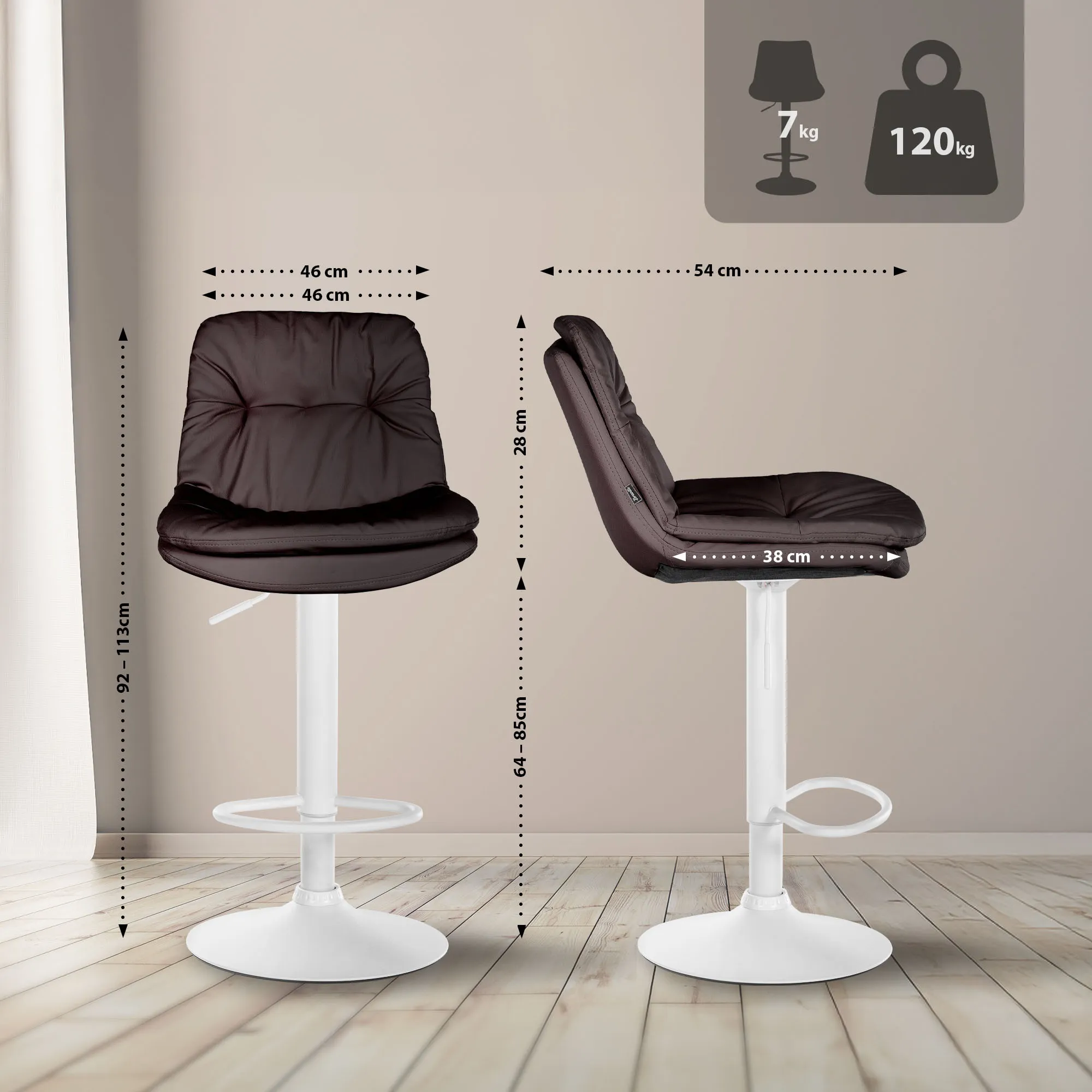 Barhocker Laurel Kunstleder 46x54x92-113 cm braun