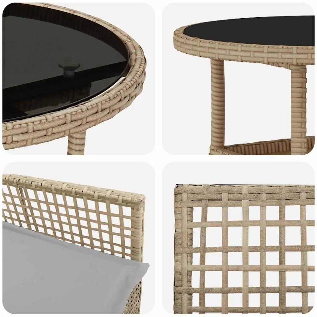 Garten-Esszimmer-Set Poly-Rattan Beige mit 1 Tisch, 2 Stühlen, 2 Kissen