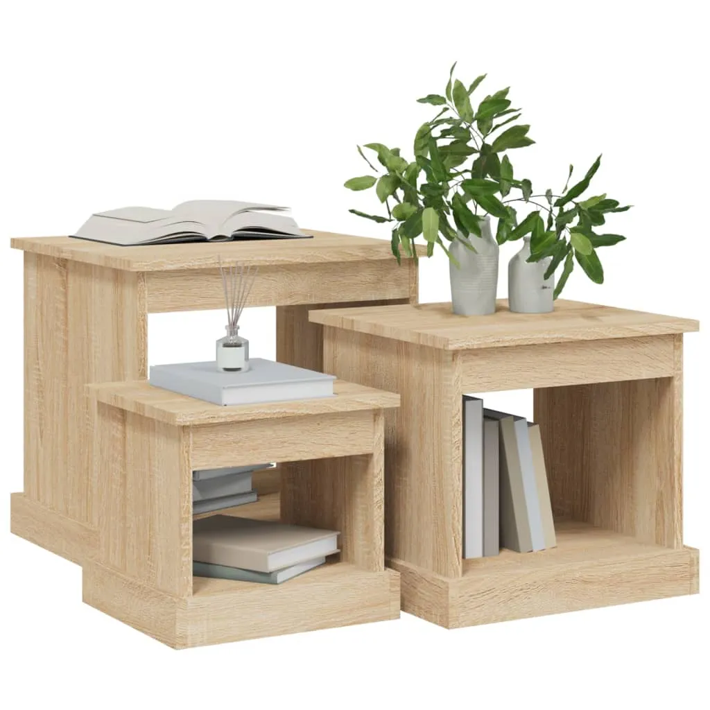 3er-Set Couchtische Holzwerkstoff Sonoma-Eiche 48x45x45, 40x37x37, 32x29x29 cm