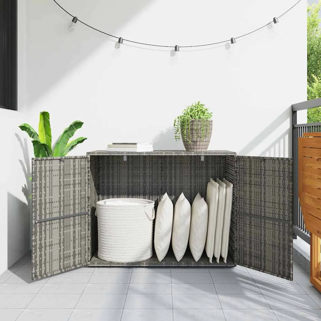 Gartenschrank aus PE-Rattan mit Echtholzgriffen, 100 x 55,5 x 80 cm, Grau