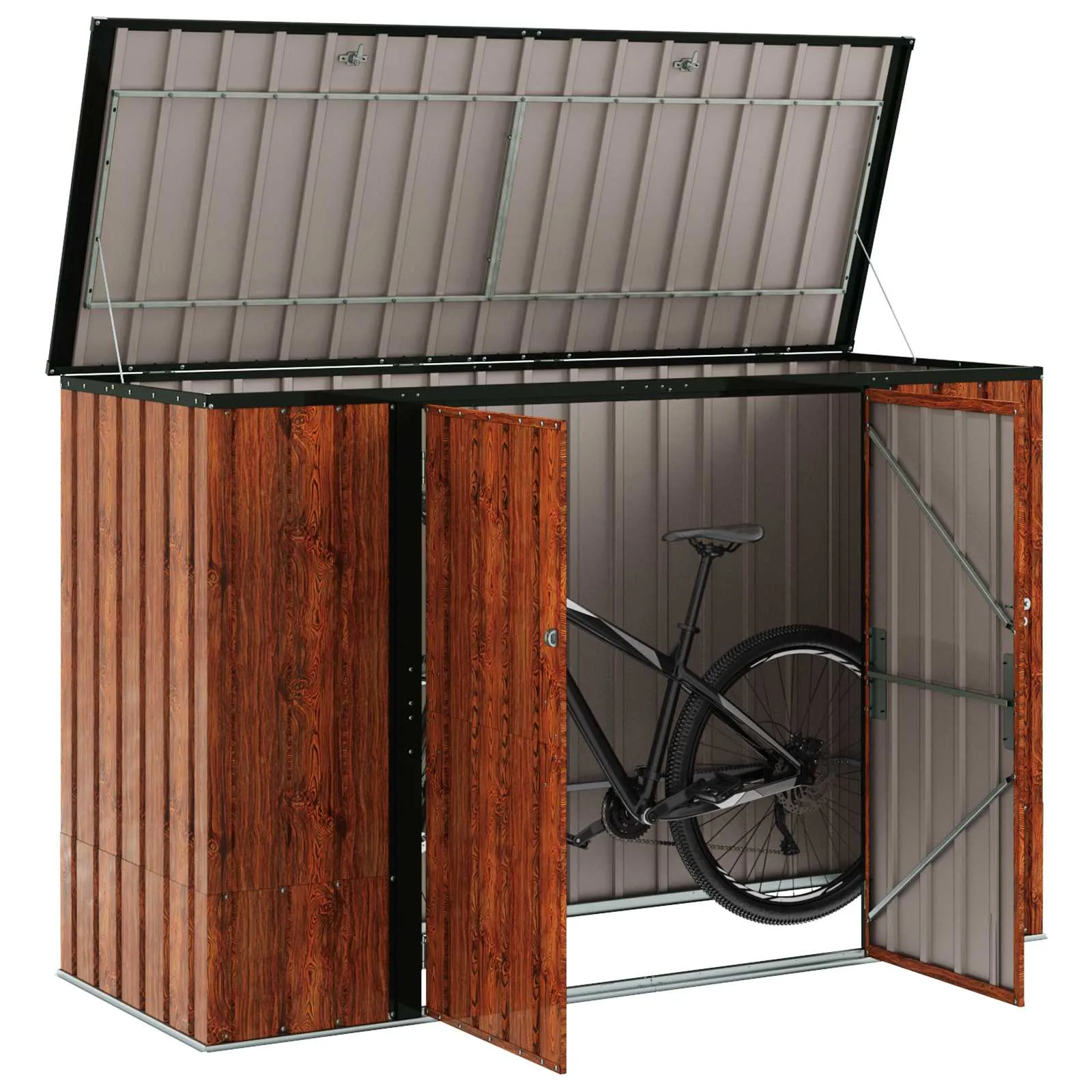 Abschließbare Gartenlagerbox 214x82x132 cm Braun aus Stahl