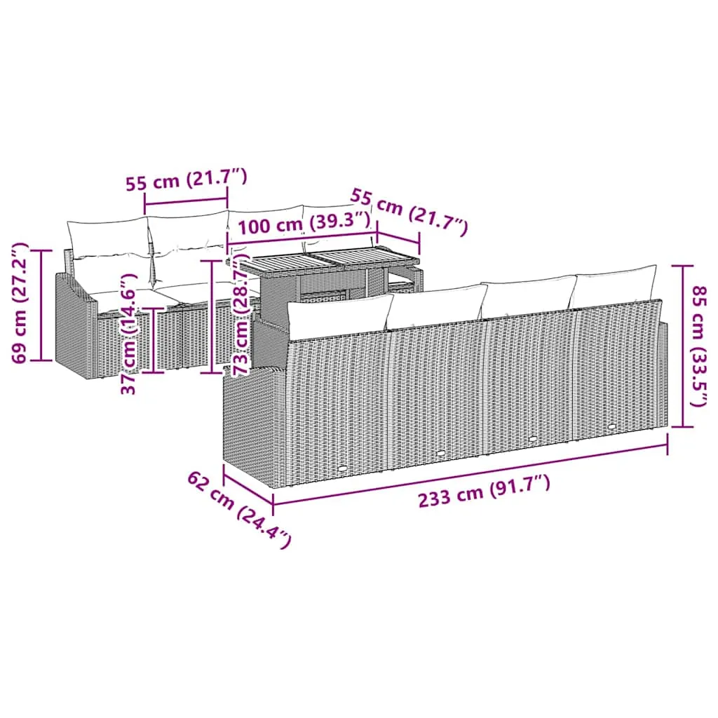 Poly-Rattan-Esszimmer-Set 100x55x73 cm in Schwarz und Braun