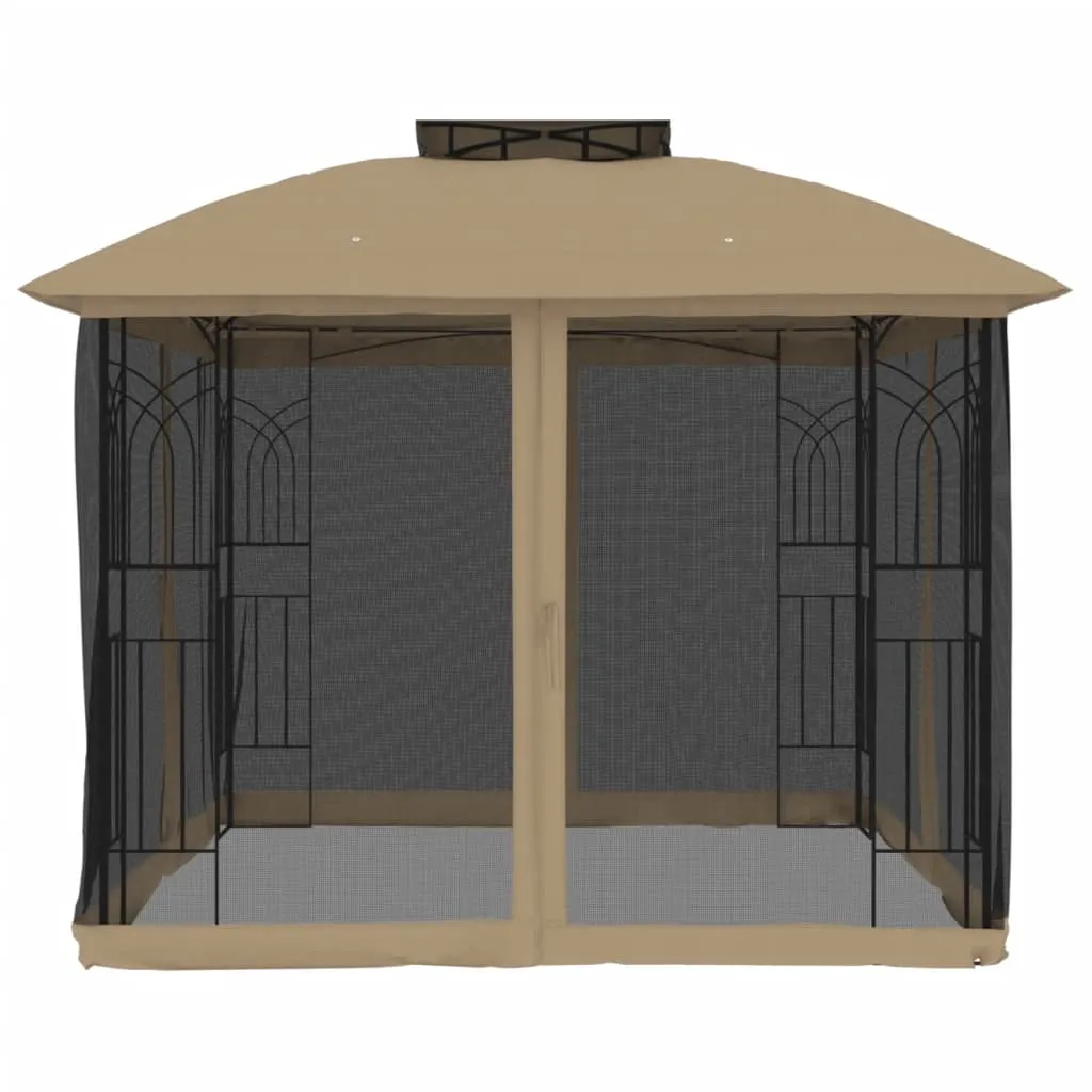 Pavillon 2,94x2,94x2,7 m Anthrazit mit Taupe Dach und schwarzen Netzwänden