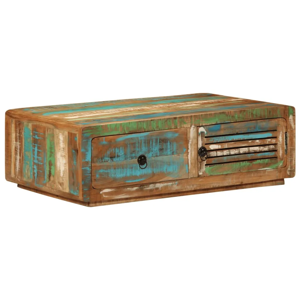 Holz-Couchtisch mit Tür und Schublade 89x55x29 cm Massivholz Farbmix