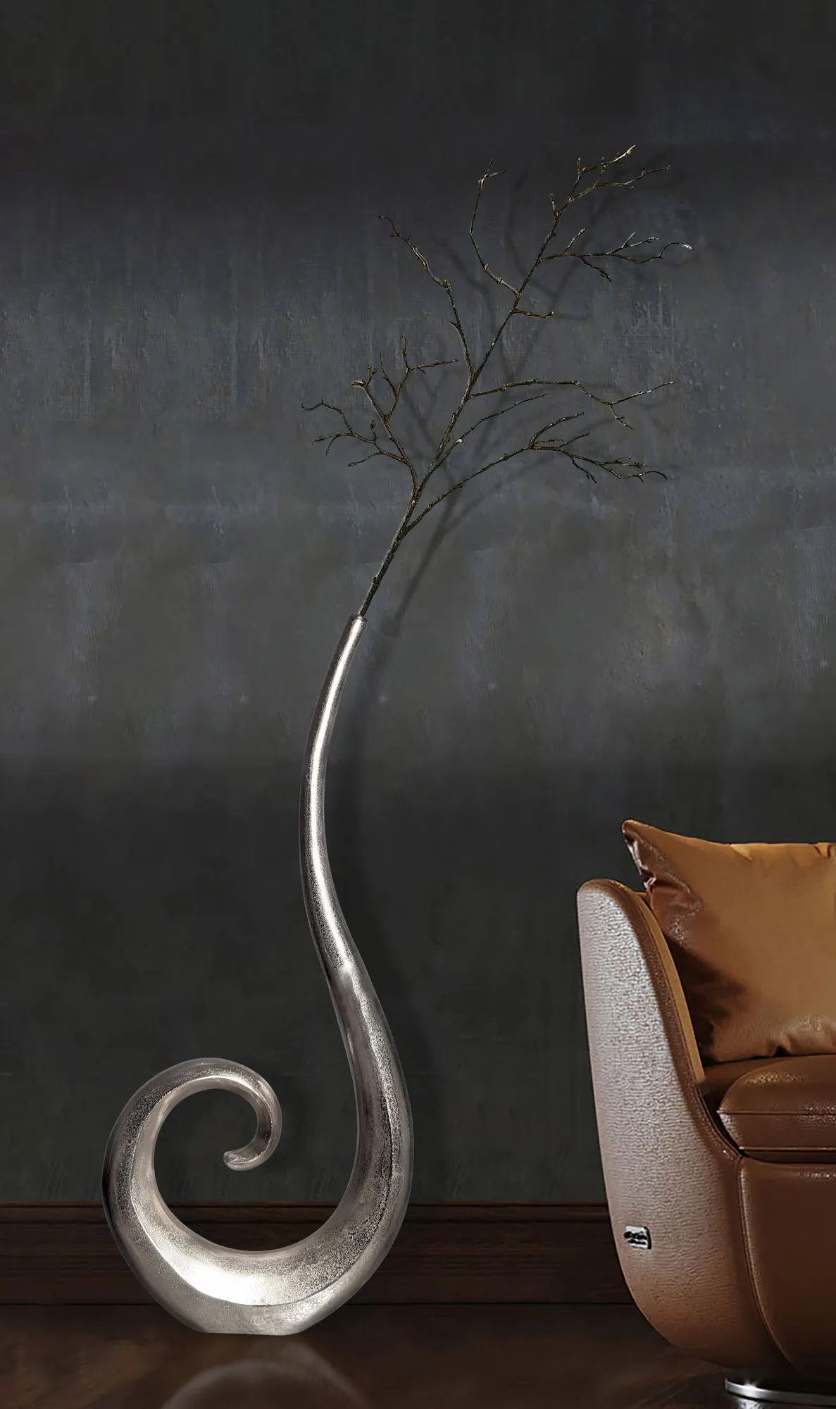 Deko Vase 100 cm Aluminium Silber Spirale Blumenvase Modern Groß