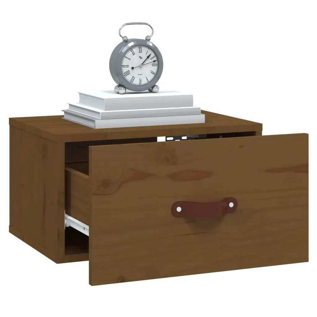 Trendiger Wand-Nachttisch aus massivem Kiefernholz 40x29,5x22 cm Honigbraun