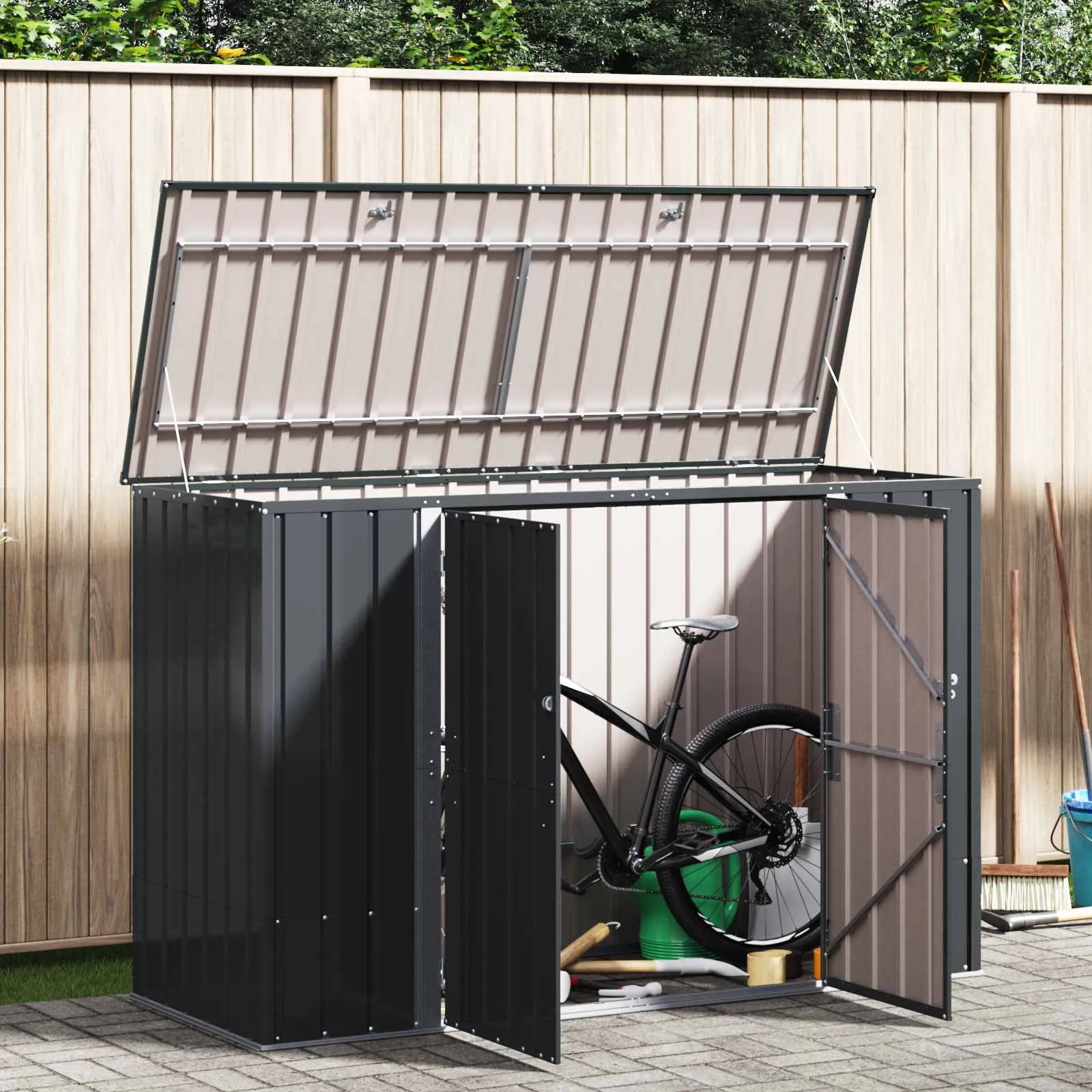 Abschließbare Gartenlagerbox 214x82x132 cm Schwarz aus Stahl