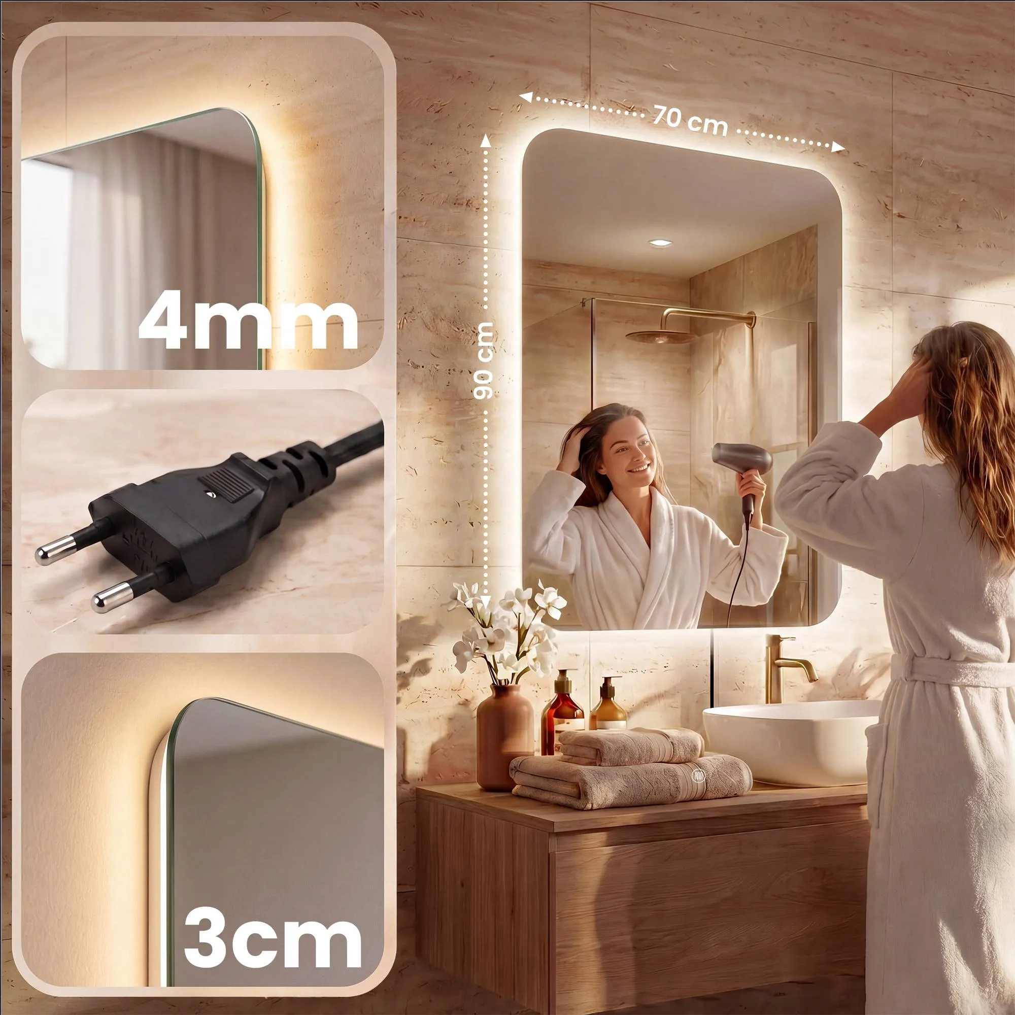 Badspiegel Palmiro LED 70x90 cm Klarglas