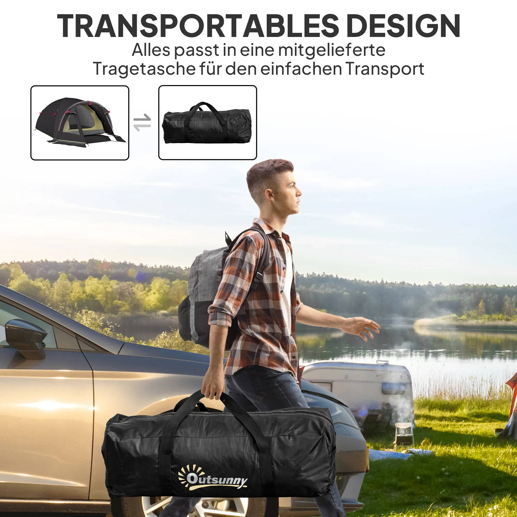 Campingzelt 3 Personen 330x190x120 cm Schwarz
