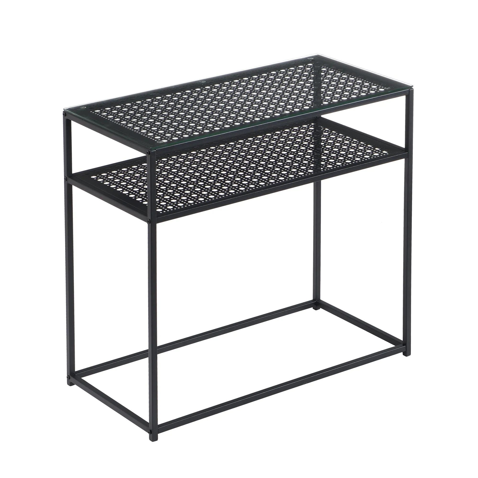 Konsolentisch Glas Metall 80x40x77 cm Flurtisch Schwarz Schmal