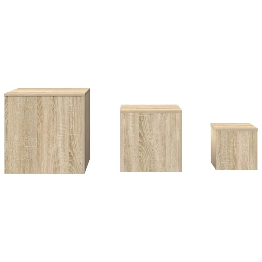 Beistelltische Set Sonoma-Eiche 45x45x45, 35x35x35 & 24x24x24 cm Massivholz