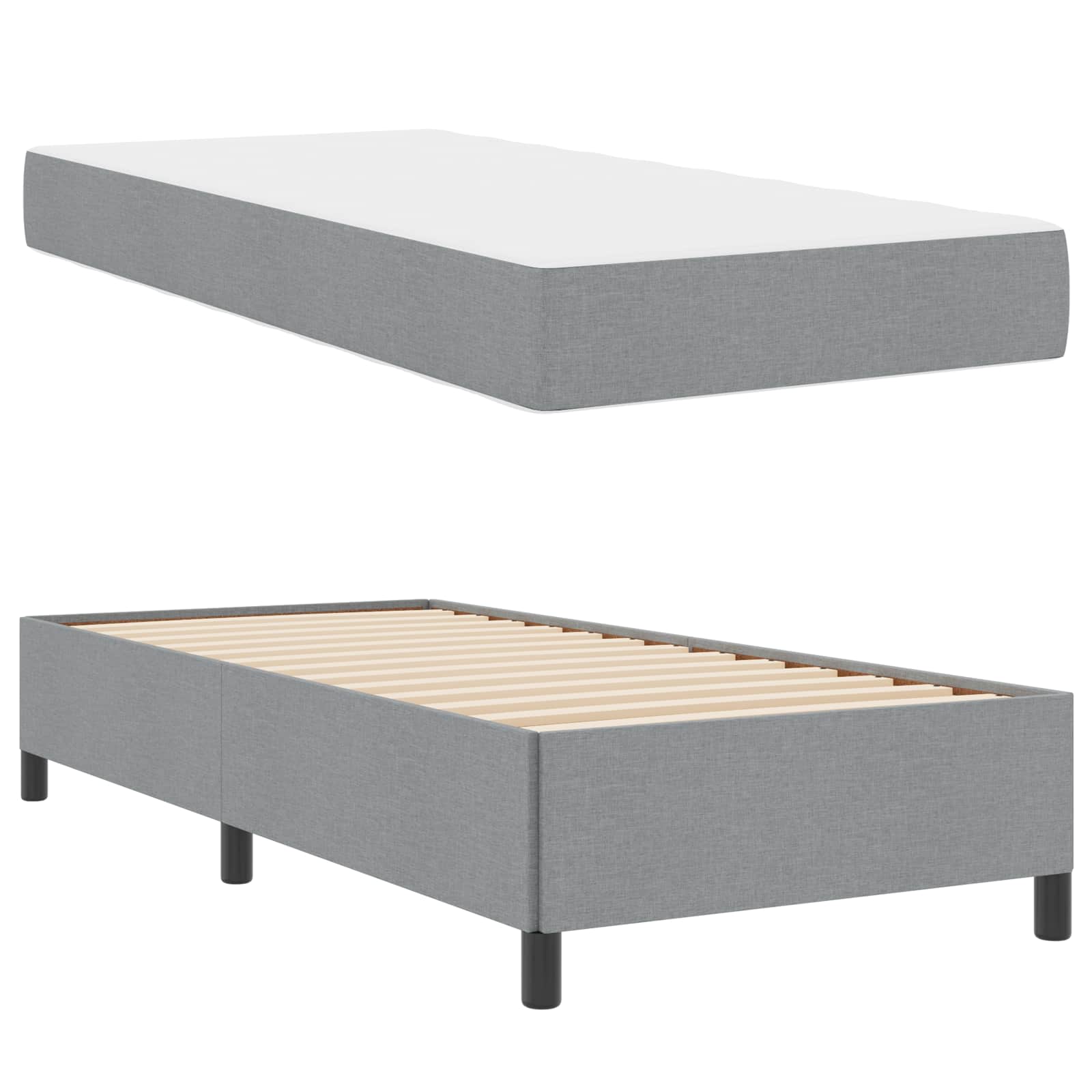 Boxspringbett mit Matratze, Holzwerkstoff, 200 x 90 cm, Hellgrau