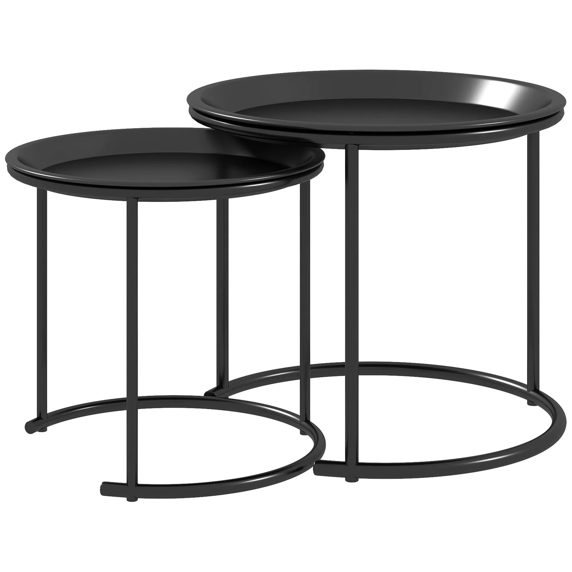 Beistelltisch Set Schwarz Ø 43 x 38H cm & Ø 35 x 34H cm