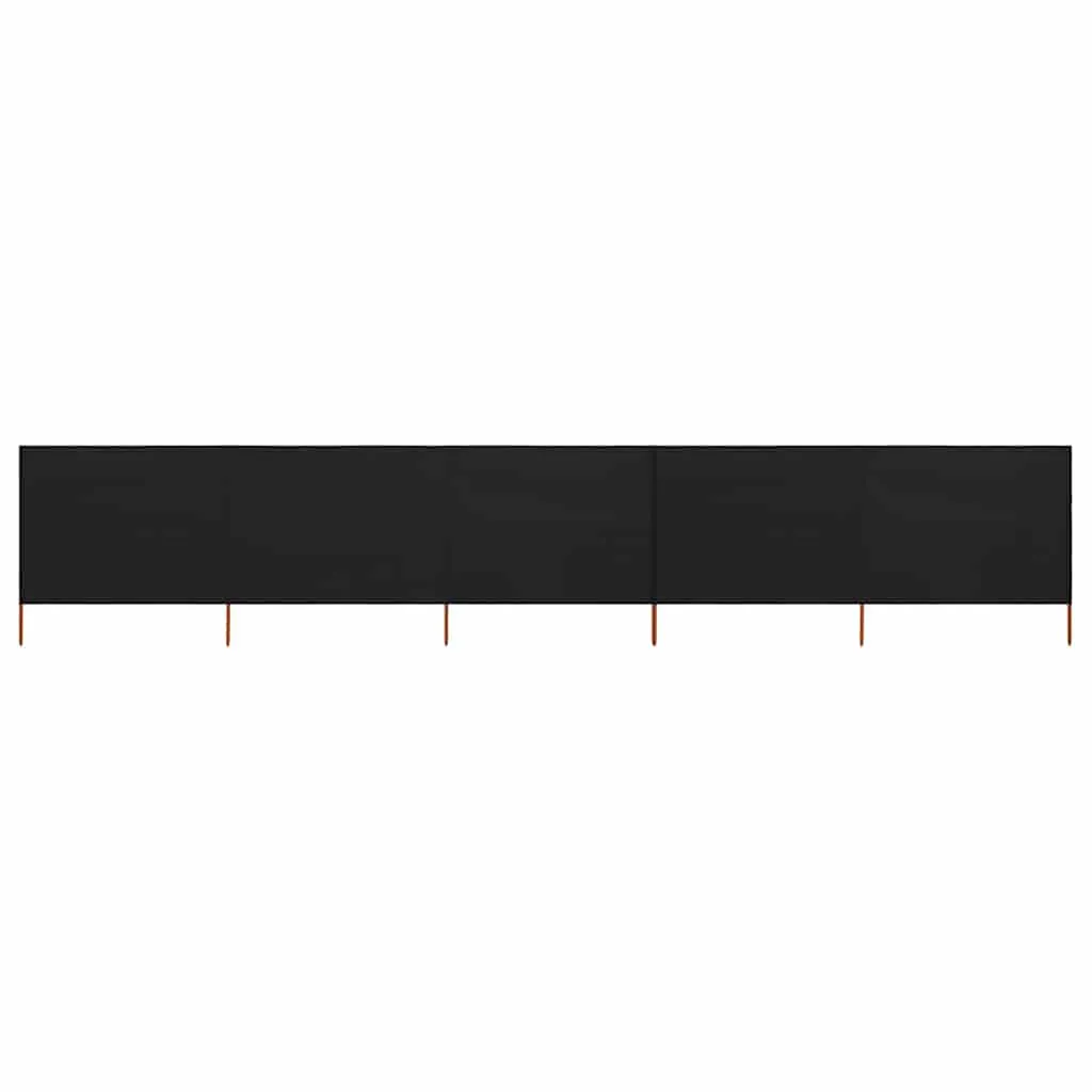 5-teiliger faltbarer Windschutz 600x160 cm Schwarz aus Vlies und Massivholz