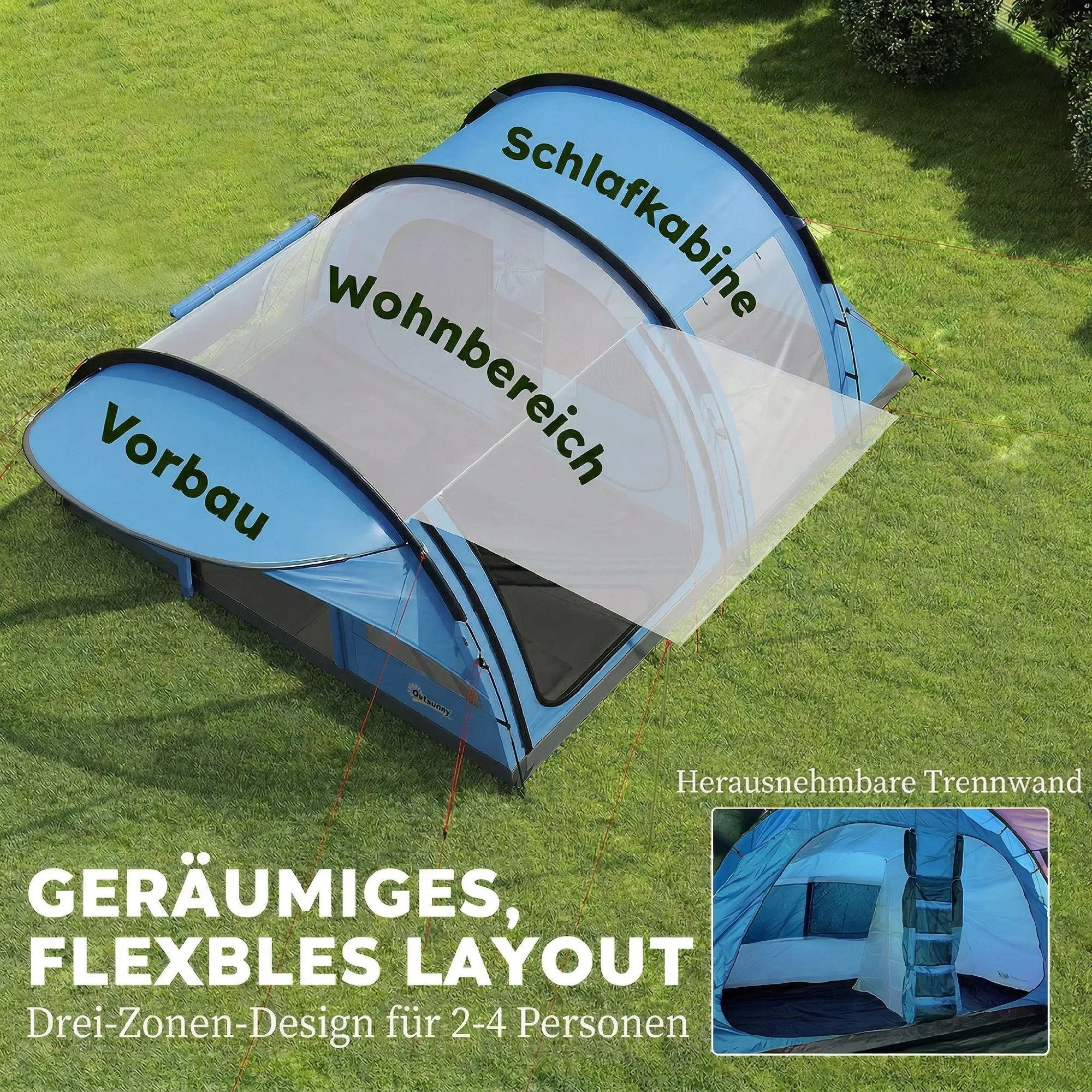 Tunnelzelt 4 Personen 565x370x200 cm Himmelblau-Grau