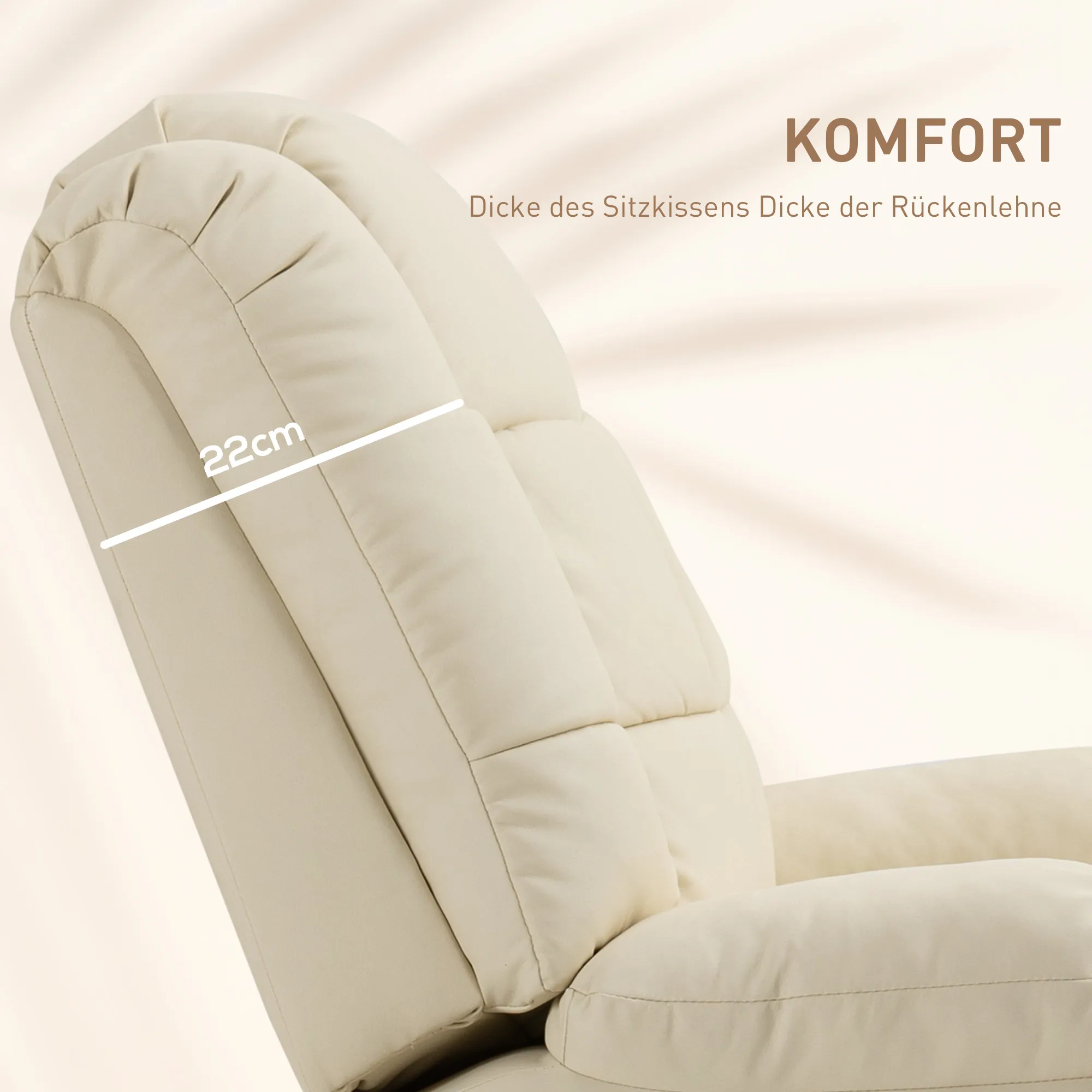 Massagesessel, Relaxsessel, 8 Vibrationspunkte, Liegefunktion, Kunstleder, cremeweiß, 94x99x99cm