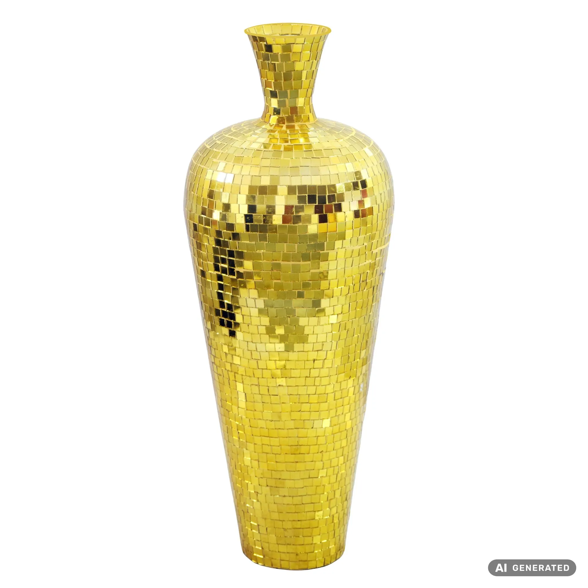 Bodenvase Aluminium 70cm Gold - Blumenvase Groß - Metallvase im Discokugel Design Modern - Dekovase rund für Trockenblumen - XL Standvase Hoch - Wohnzimmer Deko - Wohndeko Handmade
