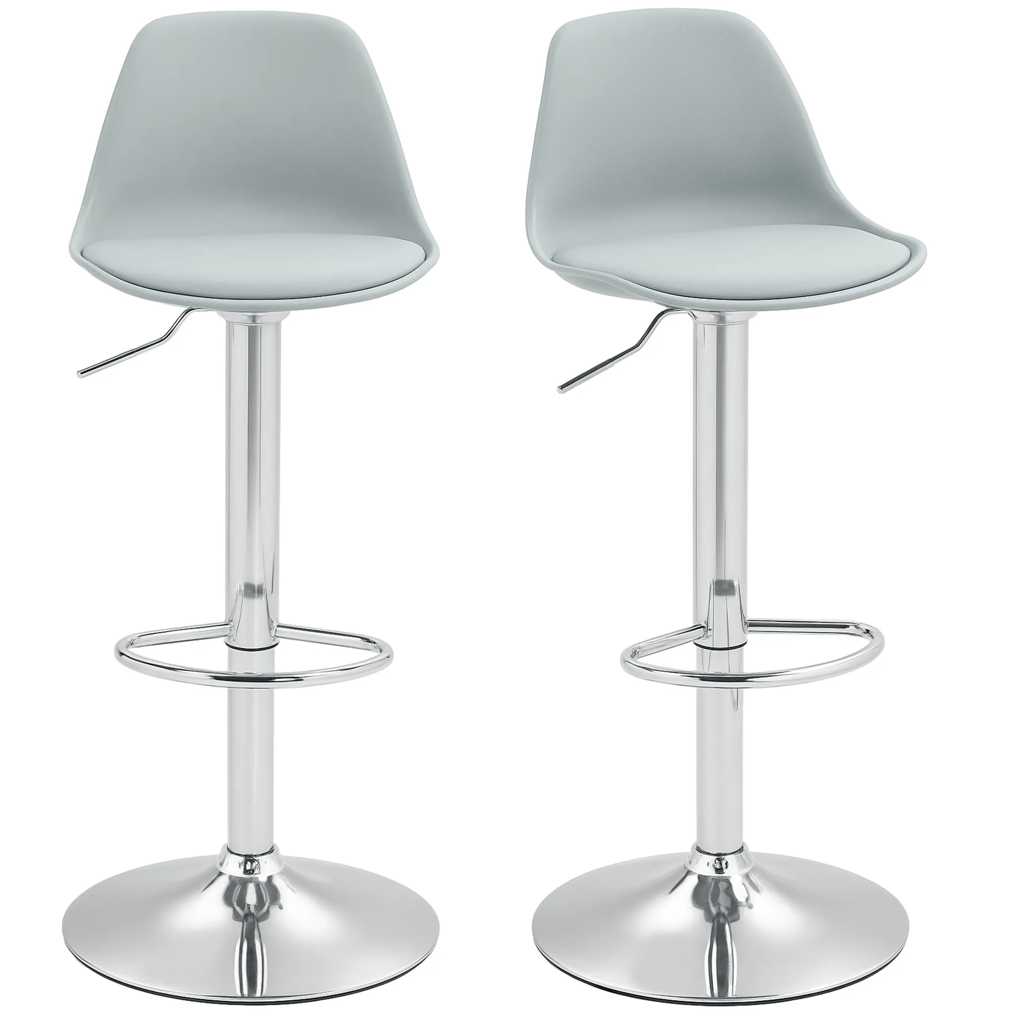 2er-Set Barhocker, Barstühle, Drehstühle mit Lehne, höhenverstellbar, bis 120 kg belastbar, 42 x 41 x 82-104 cm, Grau