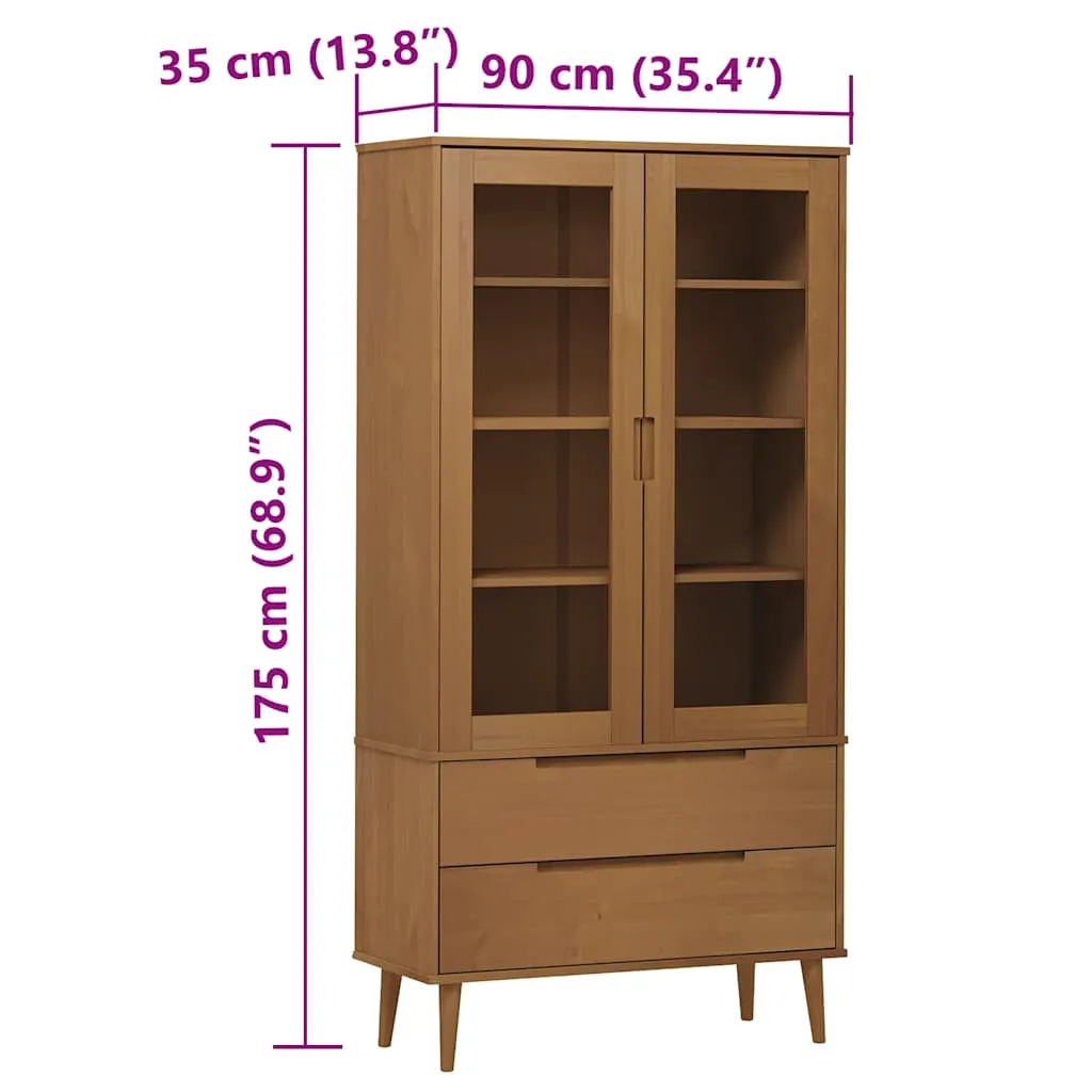 Trendiger Vitrinenschrank aus massivholz mit UV-Lackierung 90x35x175 cm Braun