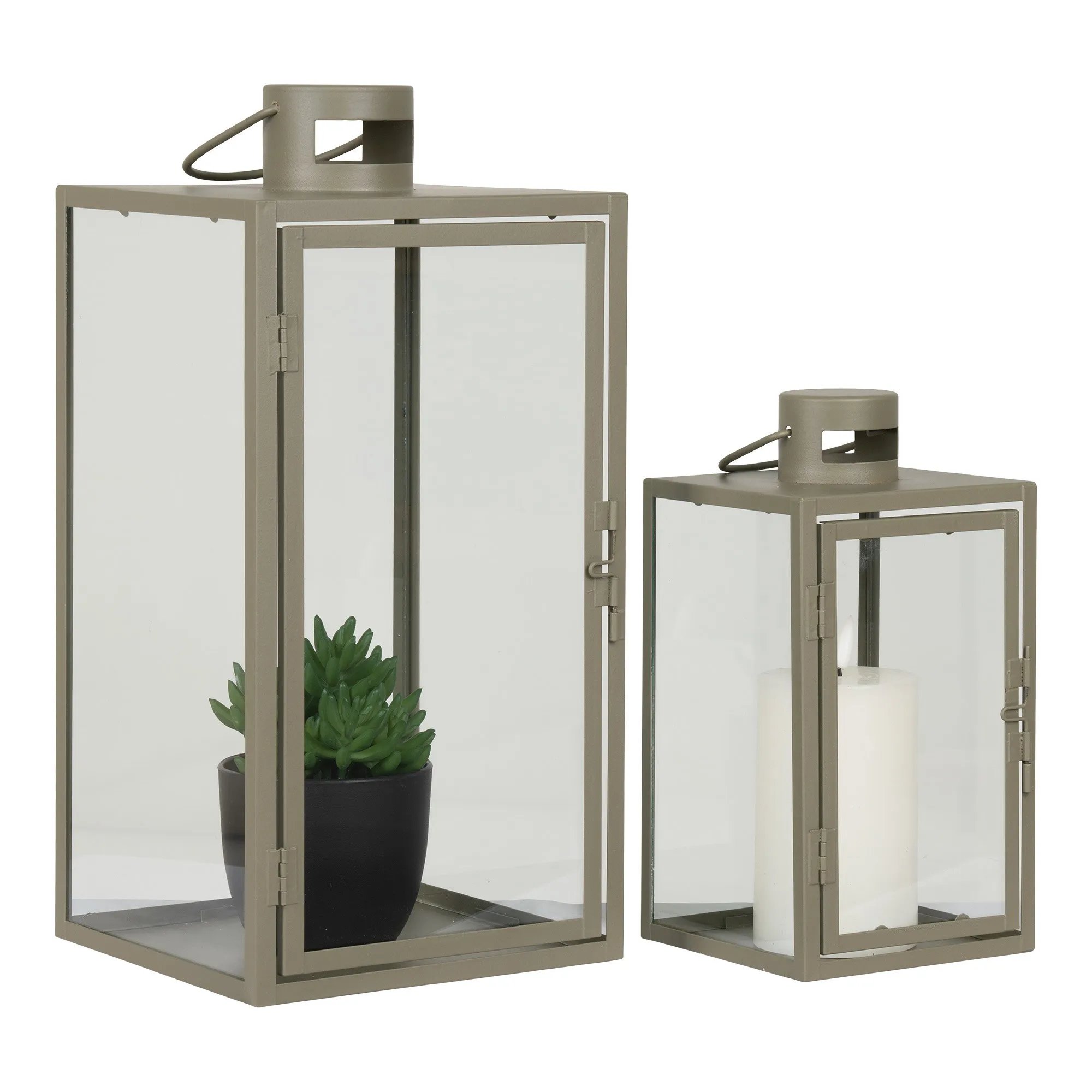 tinkaro Laternen Set aus Metall und Glas 13/19,5 x 13/19,5 x 25,5/40 cm Grün