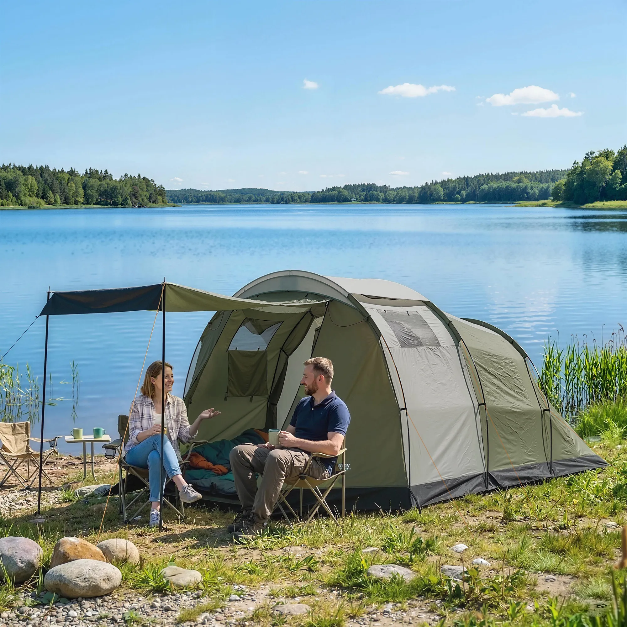 Zelt 4 Personen 460x260x190 cm Armeegrün-Schwarz-Grau