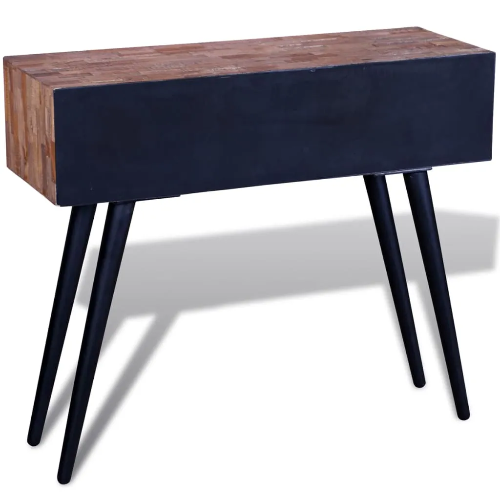 Konsolentisch aus Naturholz 87x31x75 cm mit schwarzem Gestell und 3 Schubladen