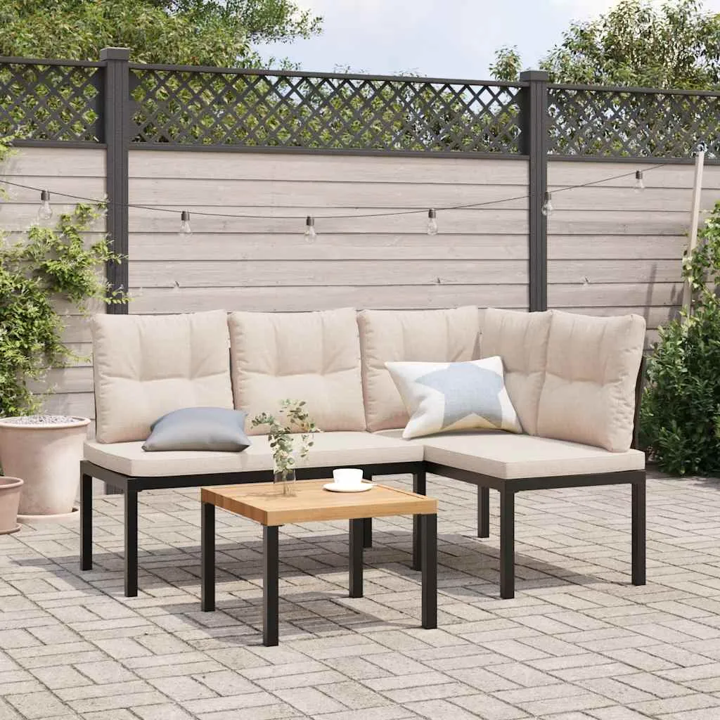 Gartenbank Set Schwarz 118x63x78 cm & 110x63x78 cm mit Kissen