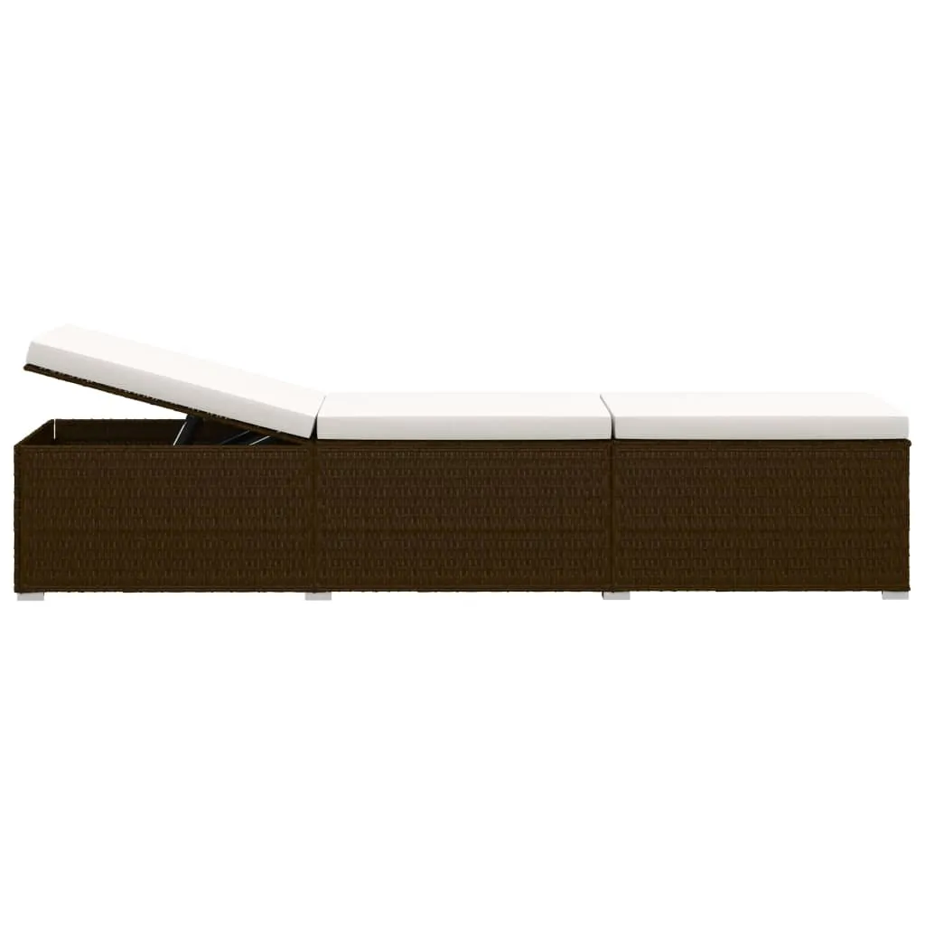 Sonnenliege aus PE-Rattan braun mit cremeweißen Kissen 195x60x31 cm