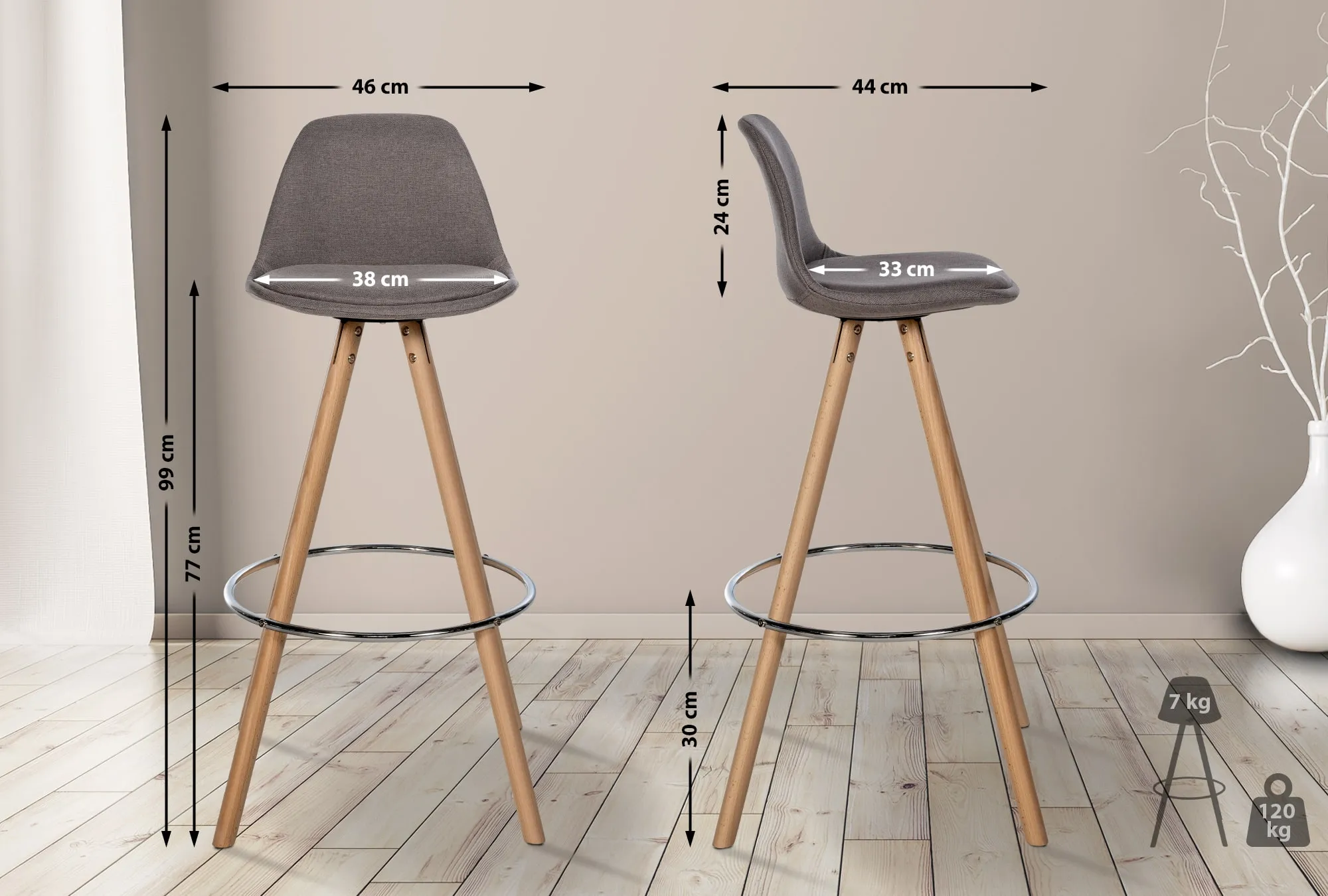 Barhocker Corbin Massivholz 99x38x44 cm taupe