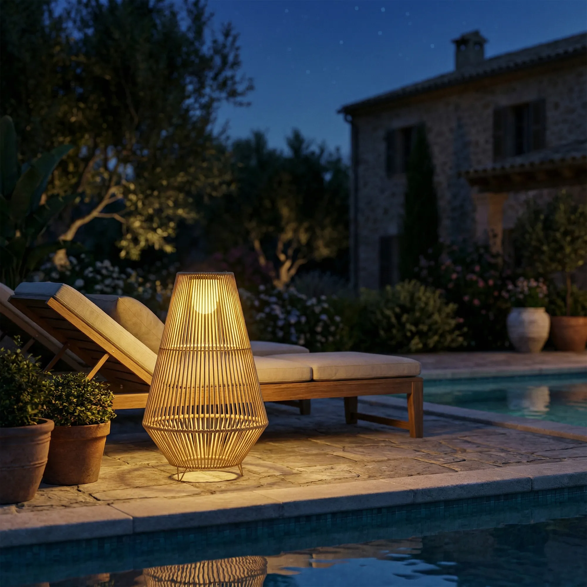 Solar Stehlampe Rattan Boho-Stil IP44 Gelb 35x35x55 cm