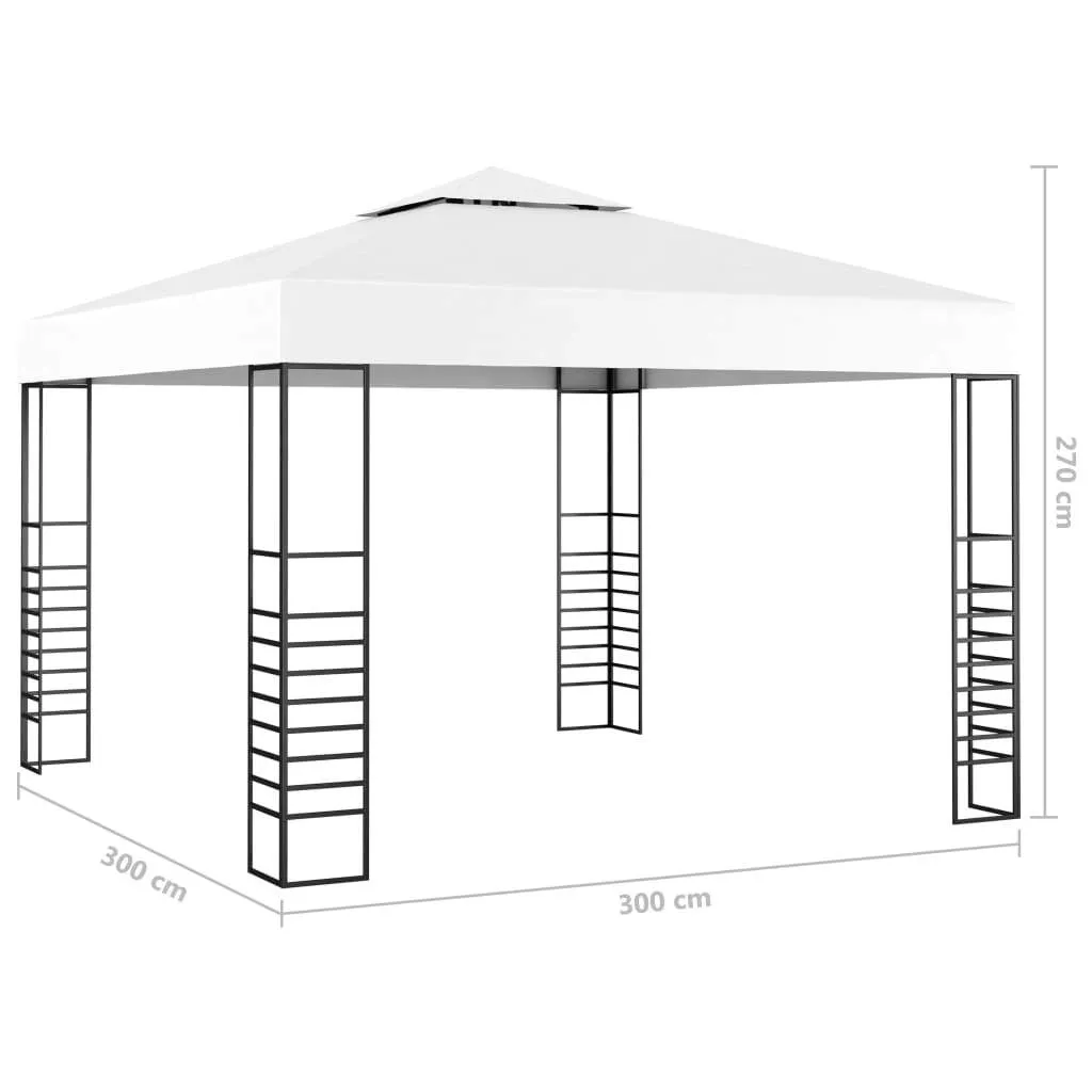 Weißer Pavillon 3 x 3 x 2,7 m mit UV-Schutz und Solar-Lichterkette