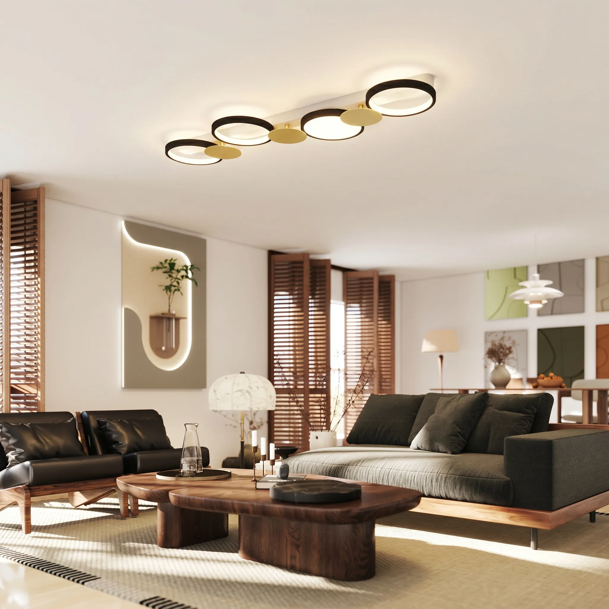 LED Deckenleuchte 100cm mit Fernbedienung, Schwarz-Gold, 38W