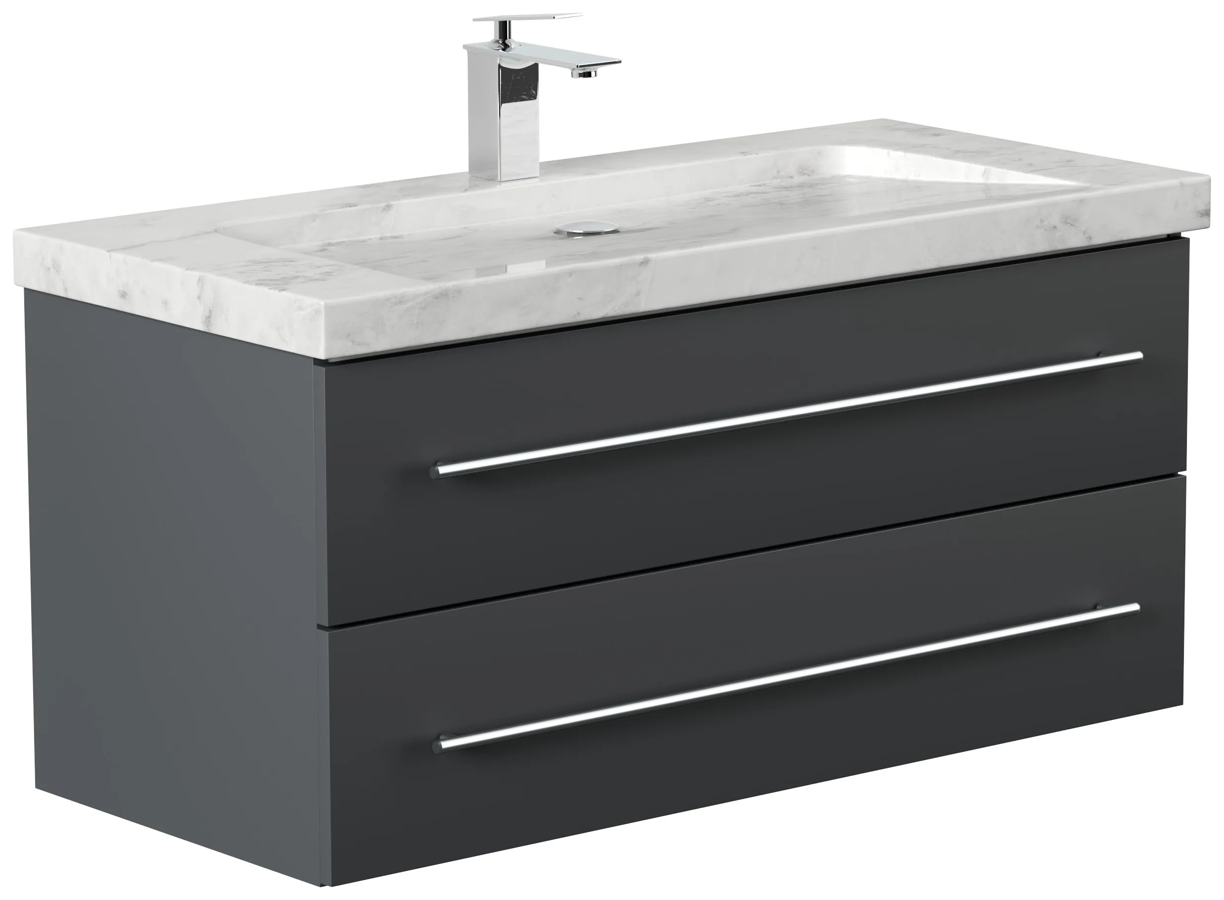 Badmöbel Marmor Carrara White YAMO 100 cm 1 Hahnloch SoftClose grafit