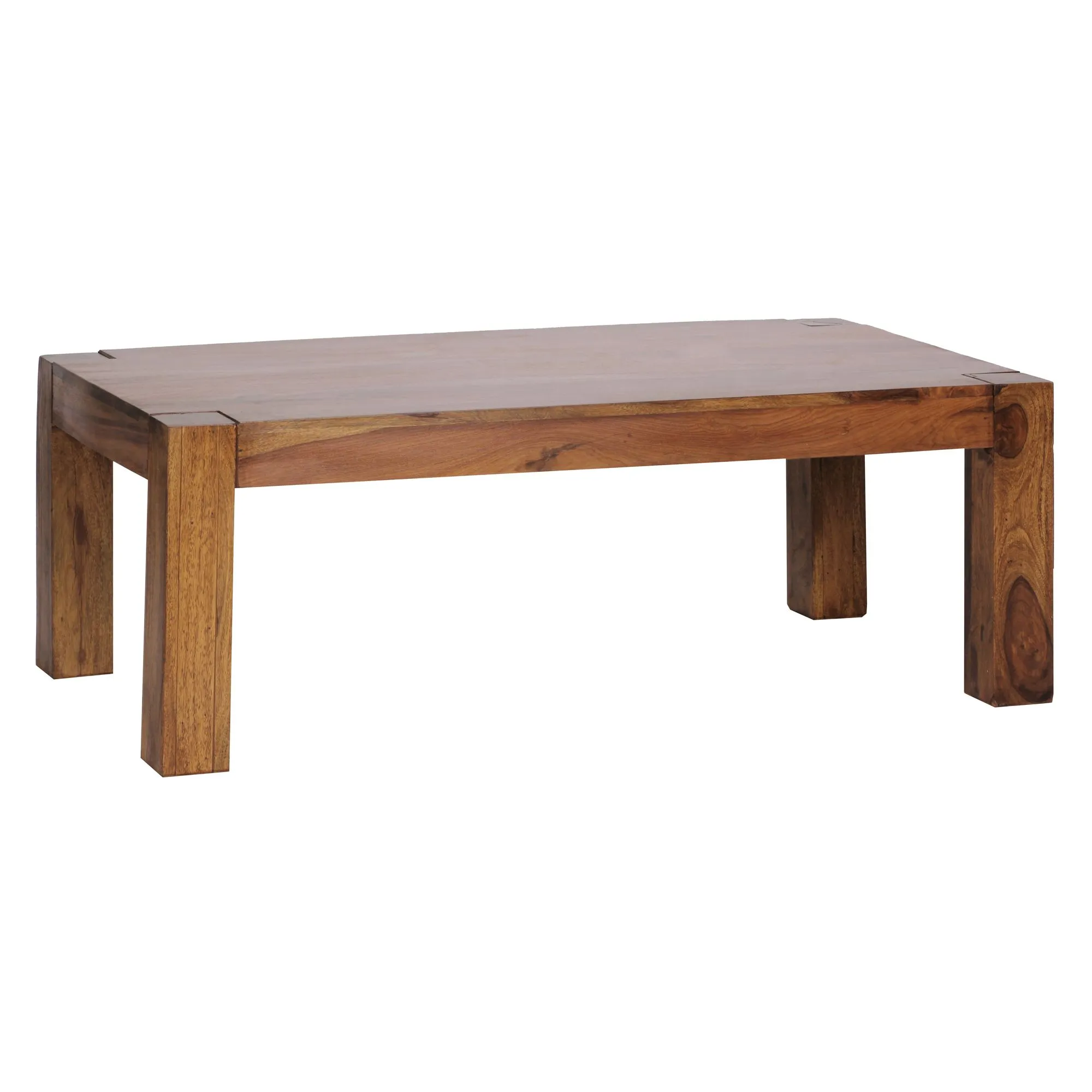 Wohnling Couchtisch Massiv-Holz Sheesham 110cm breit Wohnzimmer-Tisch Design dunkel-braun Landhaus-Stil Beistelltisch