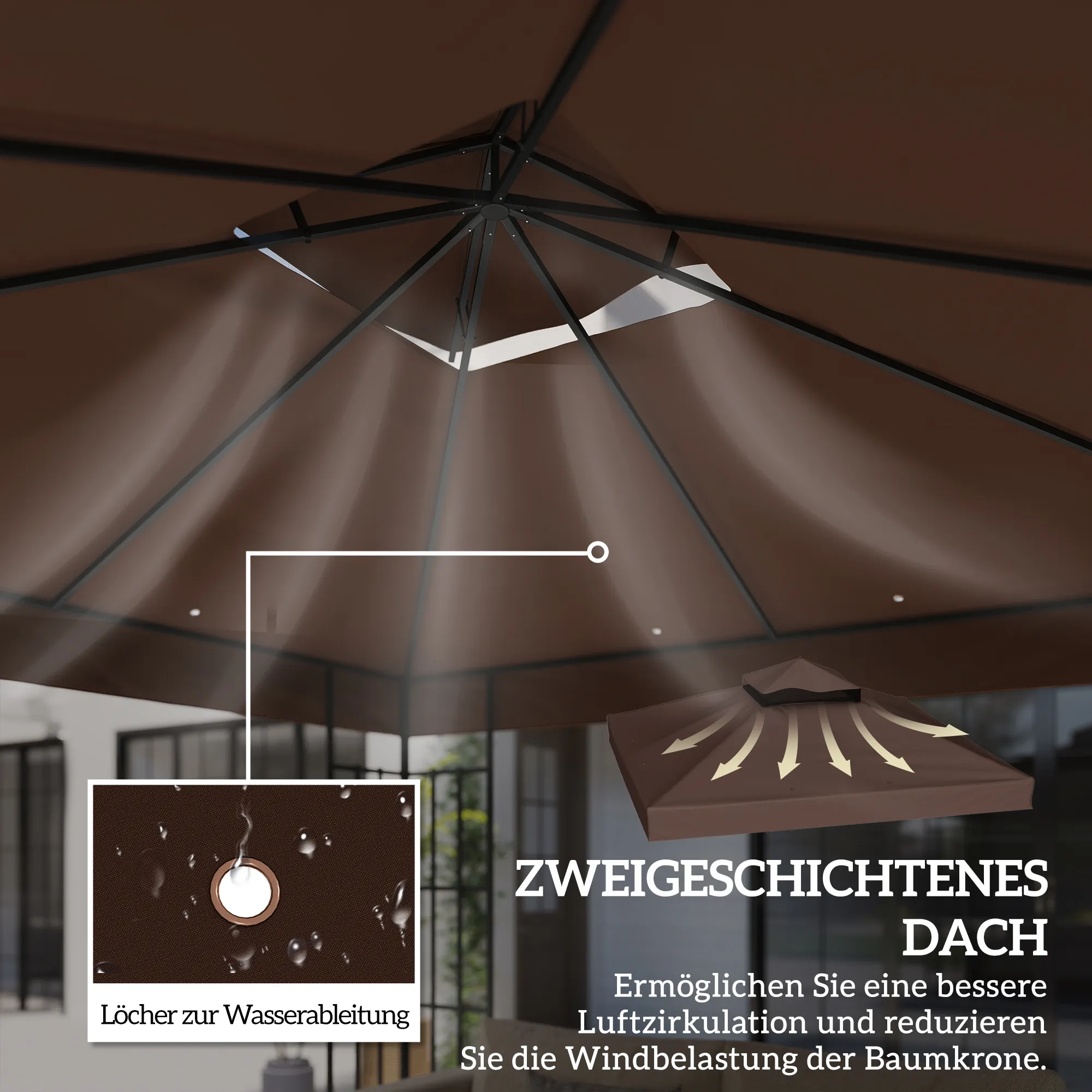 Ersatzdach 300x300 cm Kaffee für Pavillon