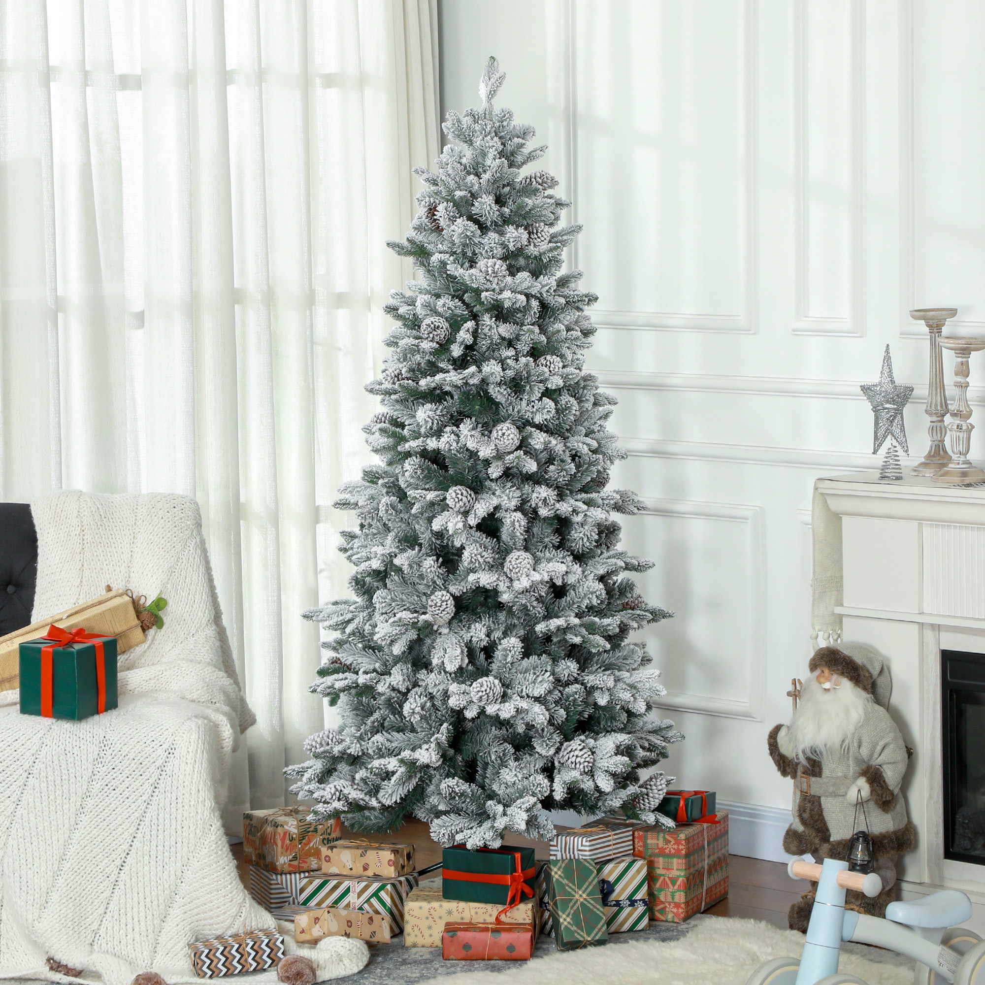 Künstlicher Weihnachtsbaum mit Kunstschnee & Zapfen, 180 cm, Grün