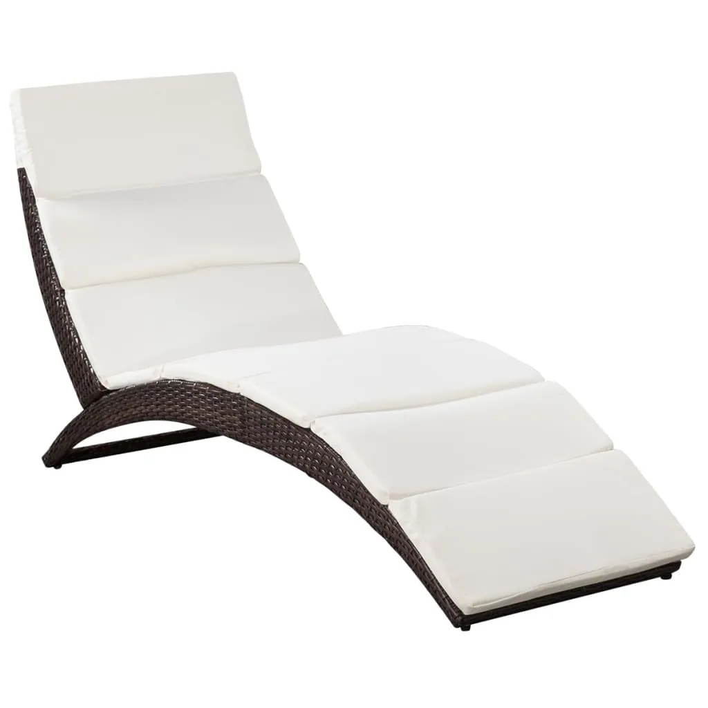 Rattan-Sonnenliege 162x64x86 cm Braun mit cremeweißer Polsterauflage