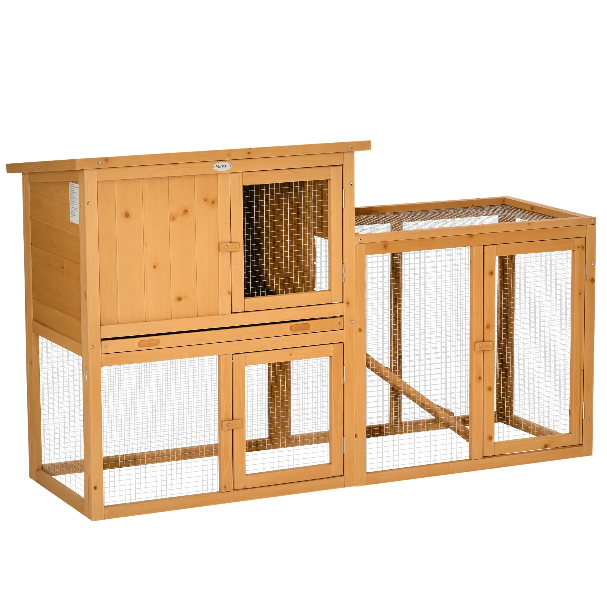 Kleintierstall mit Freigehege, herausnehmbare Bodenwanne, wetterbeständig, 141 cm x 60 cm x 86 cm, Braun