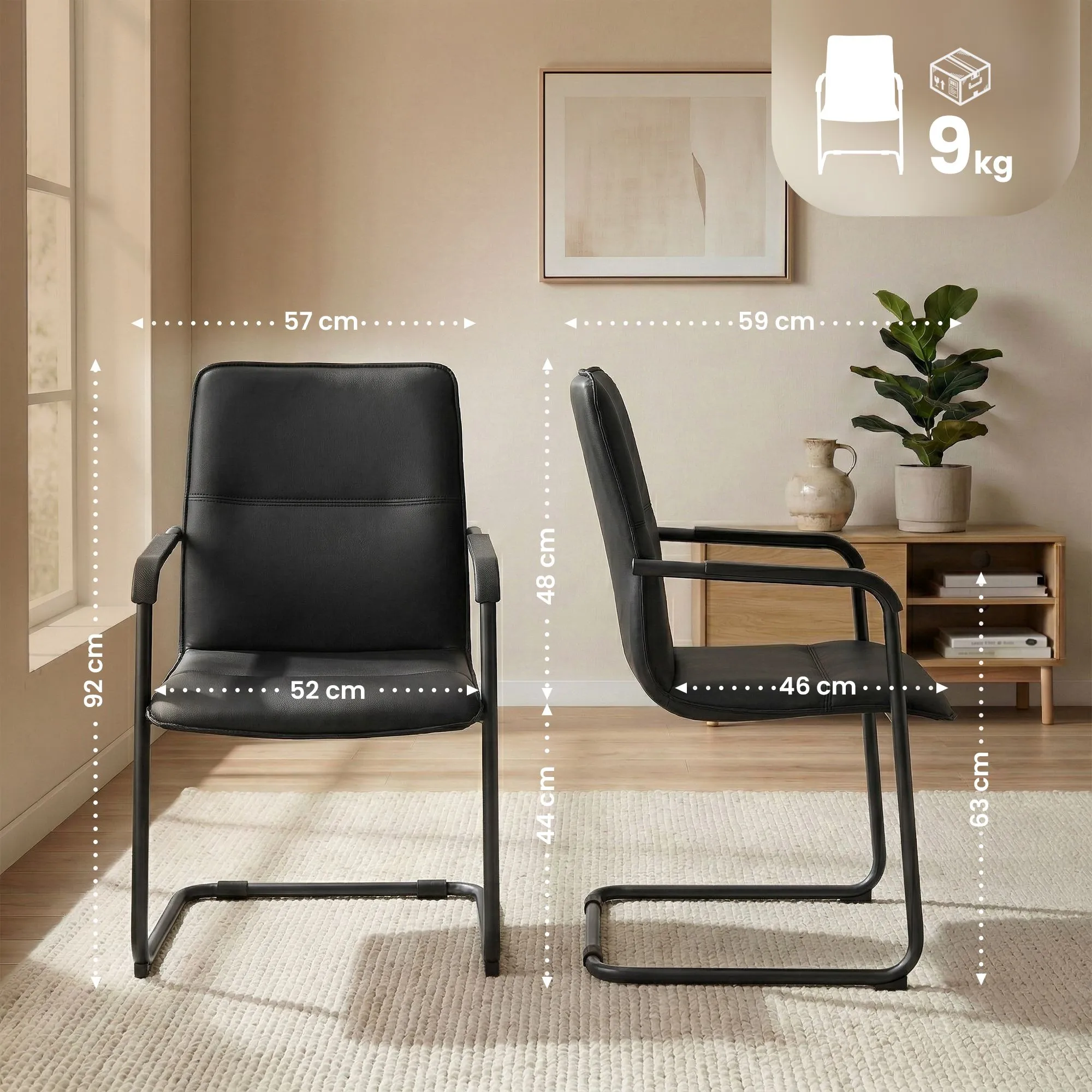 Freischwinger Seattle 92x57x59 cm schwarz/schwarz