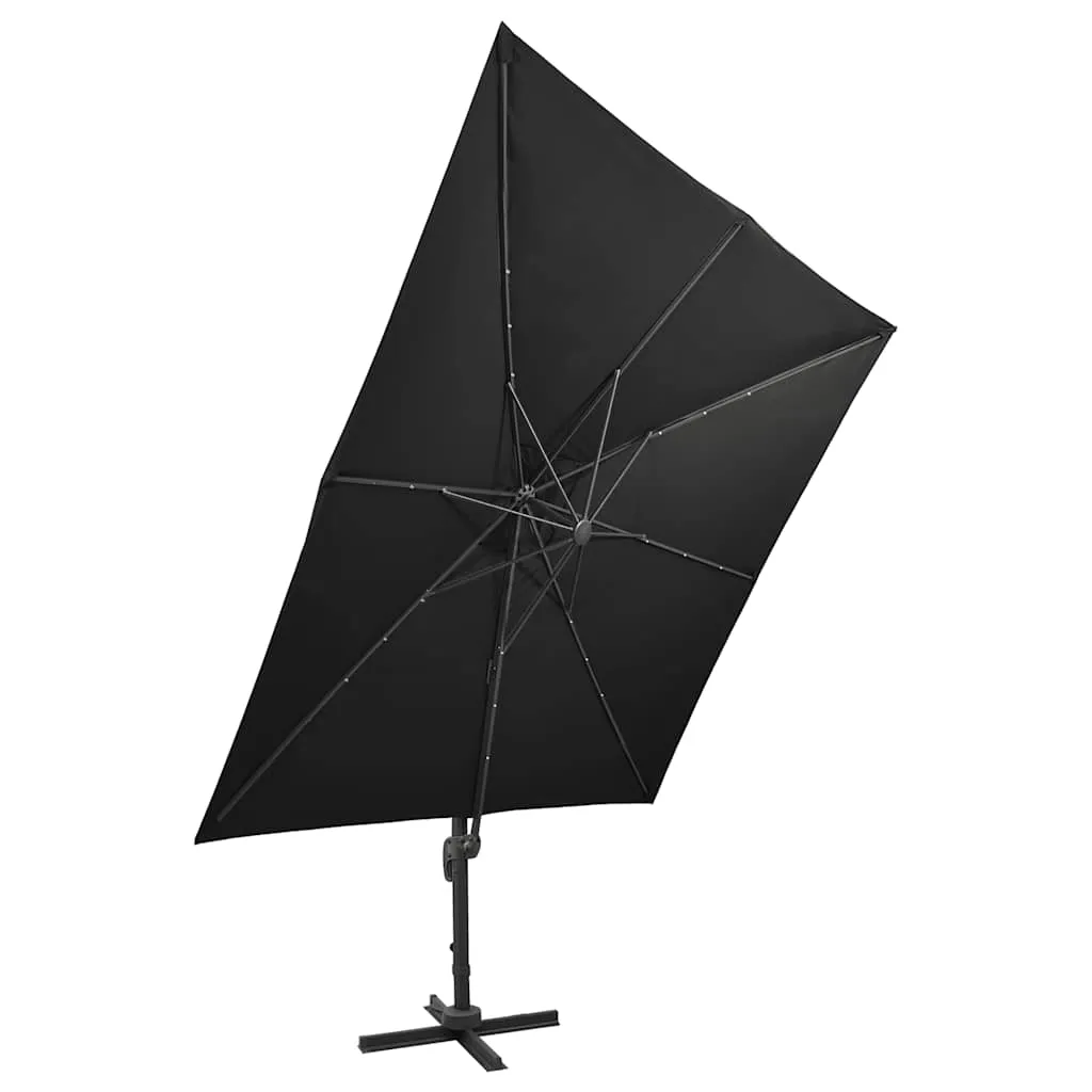 Eleganter Ampelschirm Schwarz 300 x 300 x 258 cm mit LED-Beleuchtung