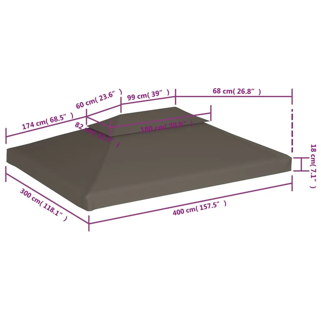 Pavillon Ersatzdach 4x3 m Taupe mit PVC-Beschichtung und Kaminabzug