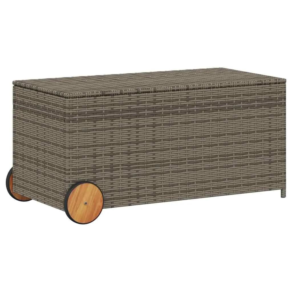 Gartenbox Grau 107x55x50/53 cm mit Echtholz und PE-Rattan