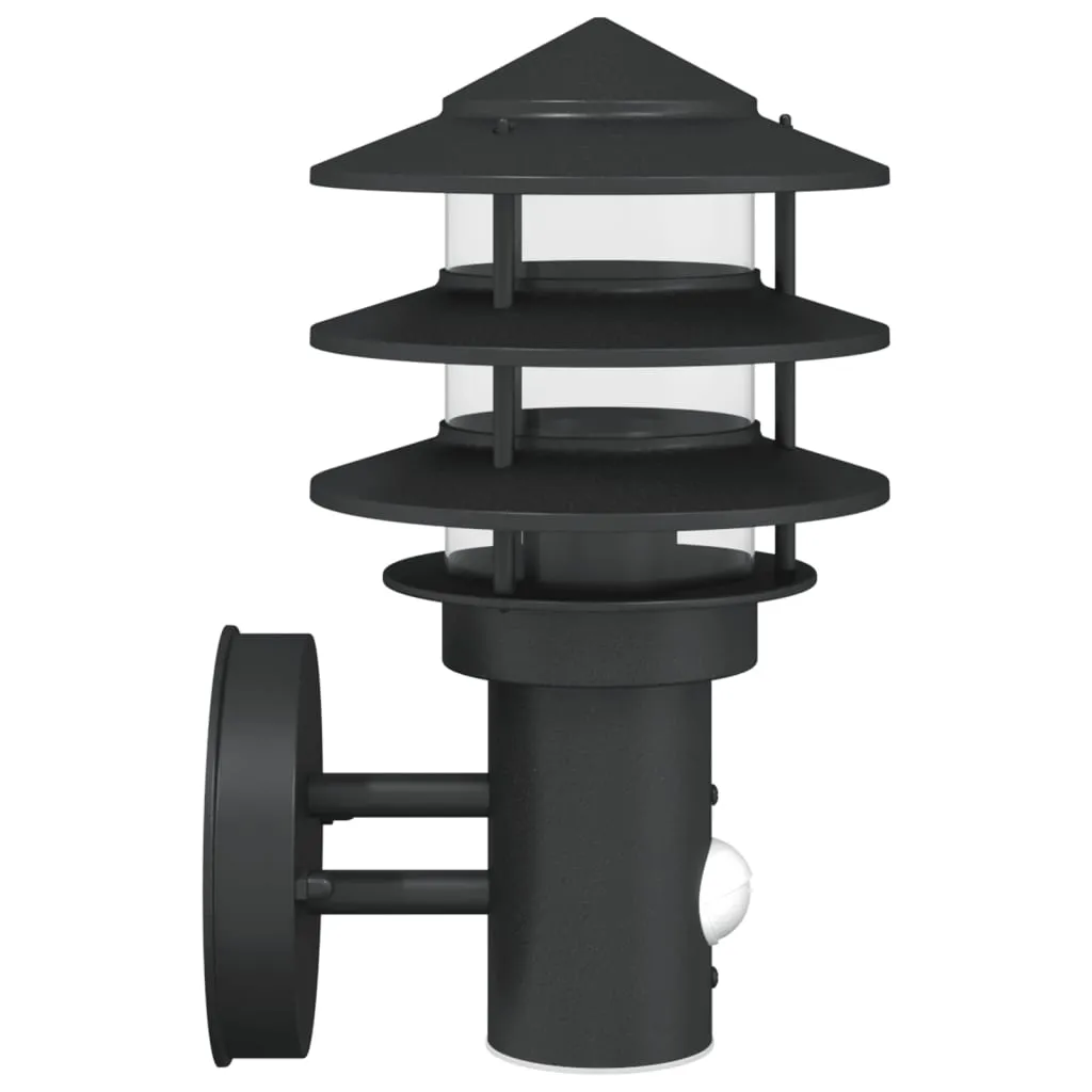 Außenwandleuchte Schwarz 15,5 x 15,5 x 28 cm mit PIR-Sensor und IP44