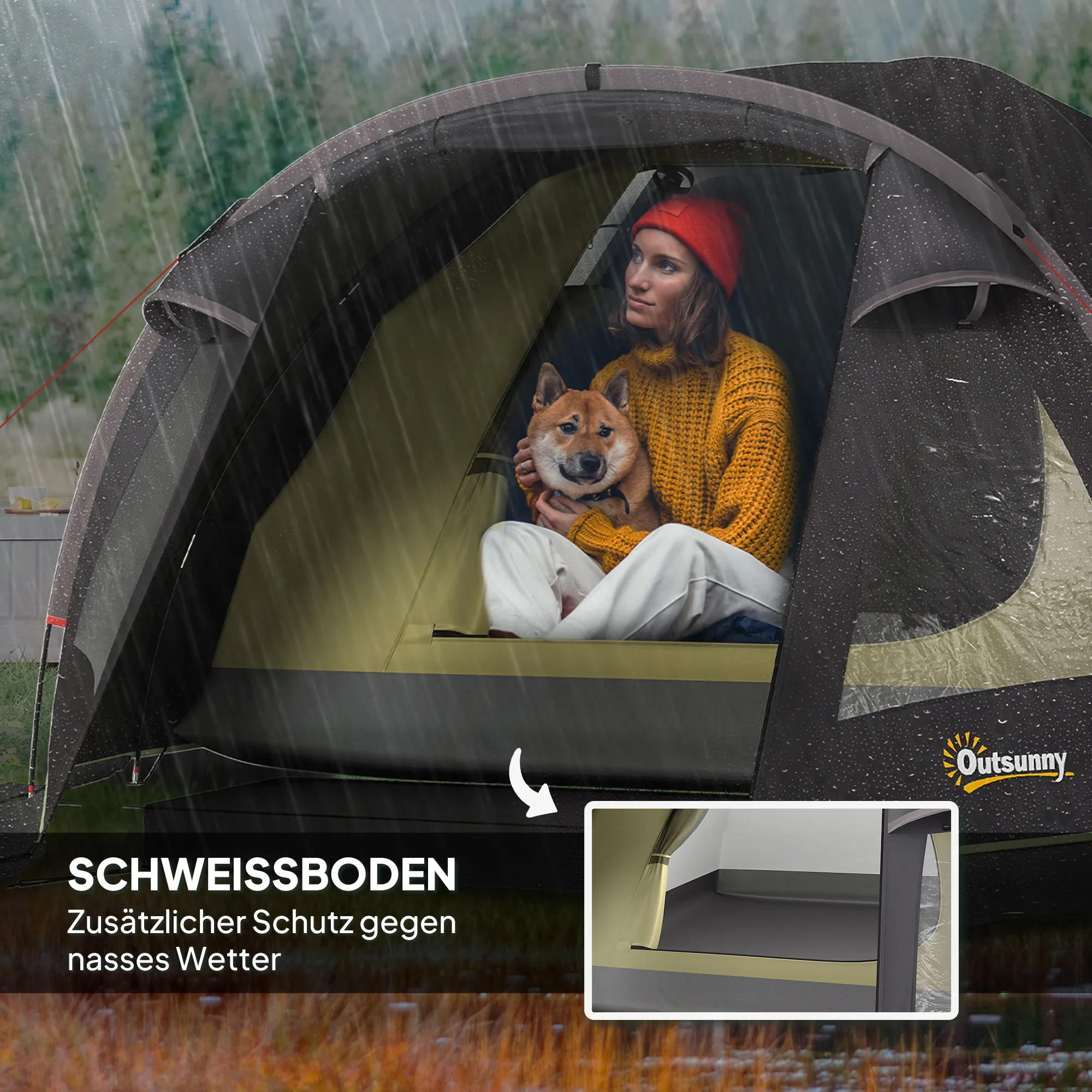 Campingzelt 3 Personen 330x190x120 cm Schwarz