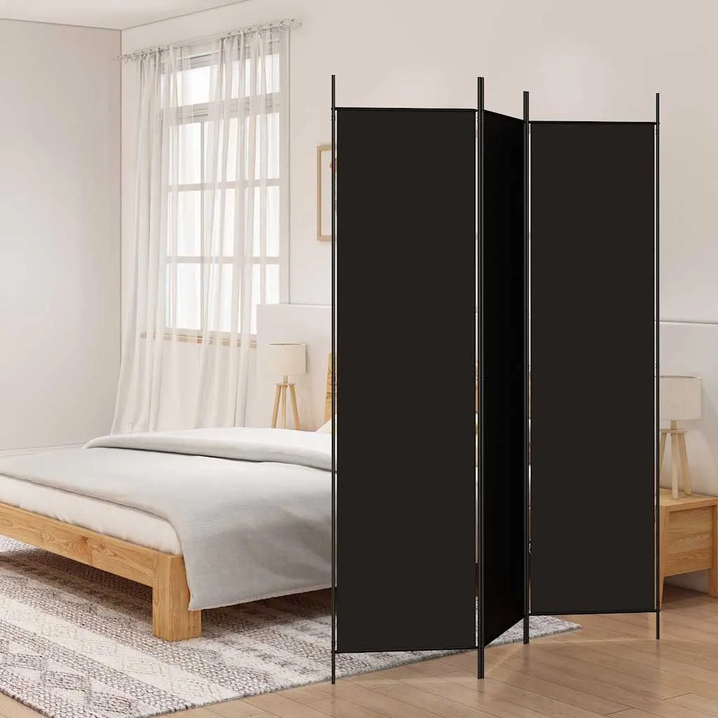 Schwarzer Raumteiler 150 x 200 cm aus Stoff mit 3 Paneelen