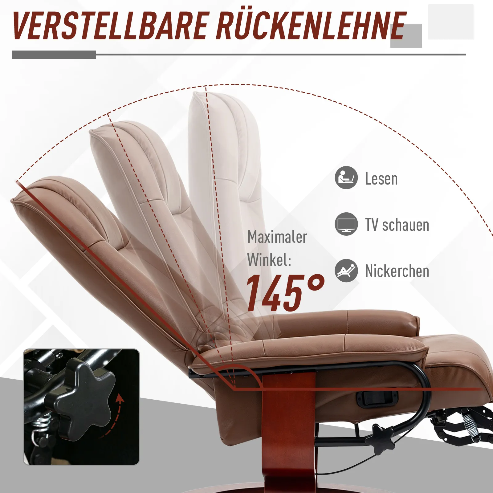 Relaxsessel Braun 78L x 87B x 100H cm mit 360° Drehfuß