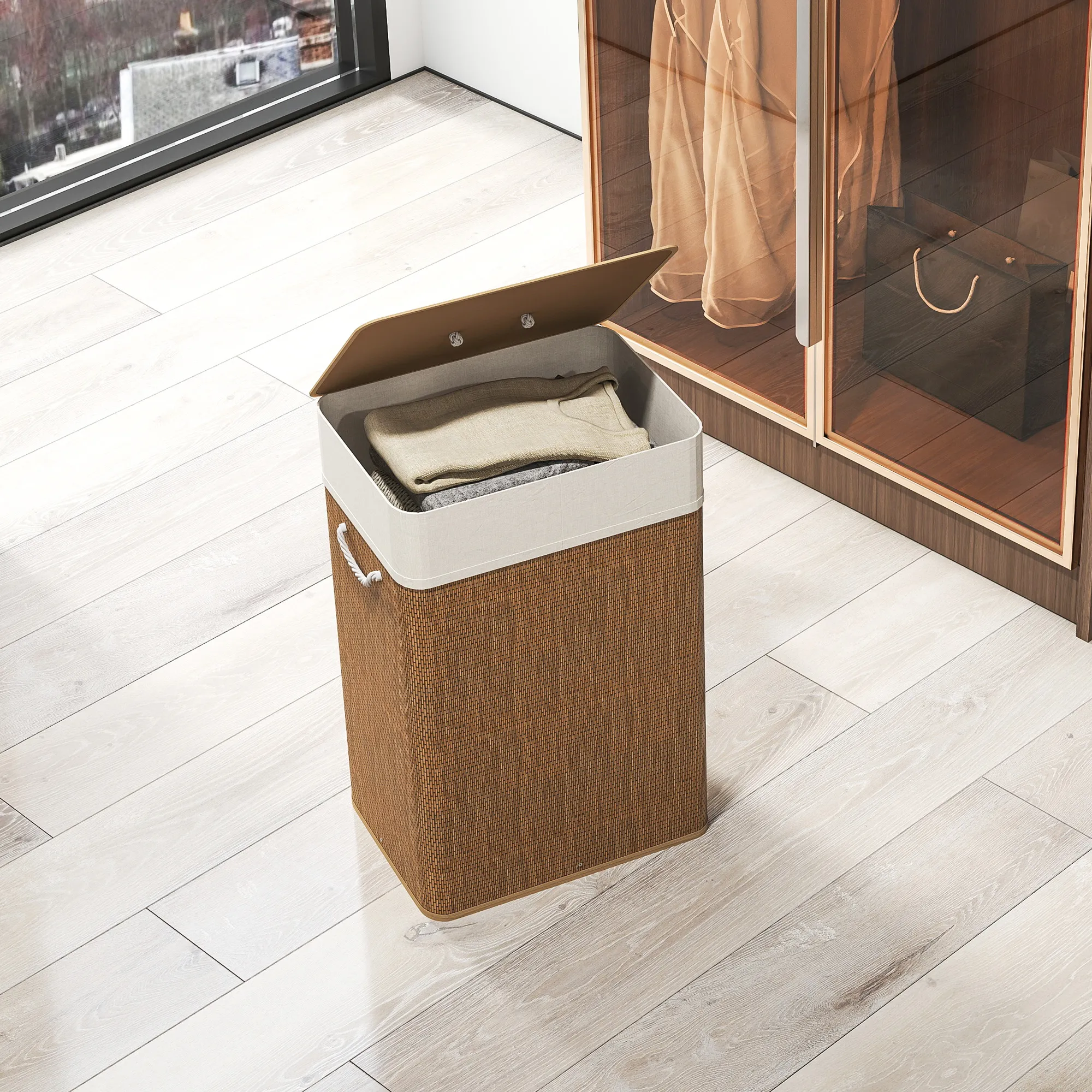 Wäschekorb mit Deckel 40L x 30B x 60H cm Braun
